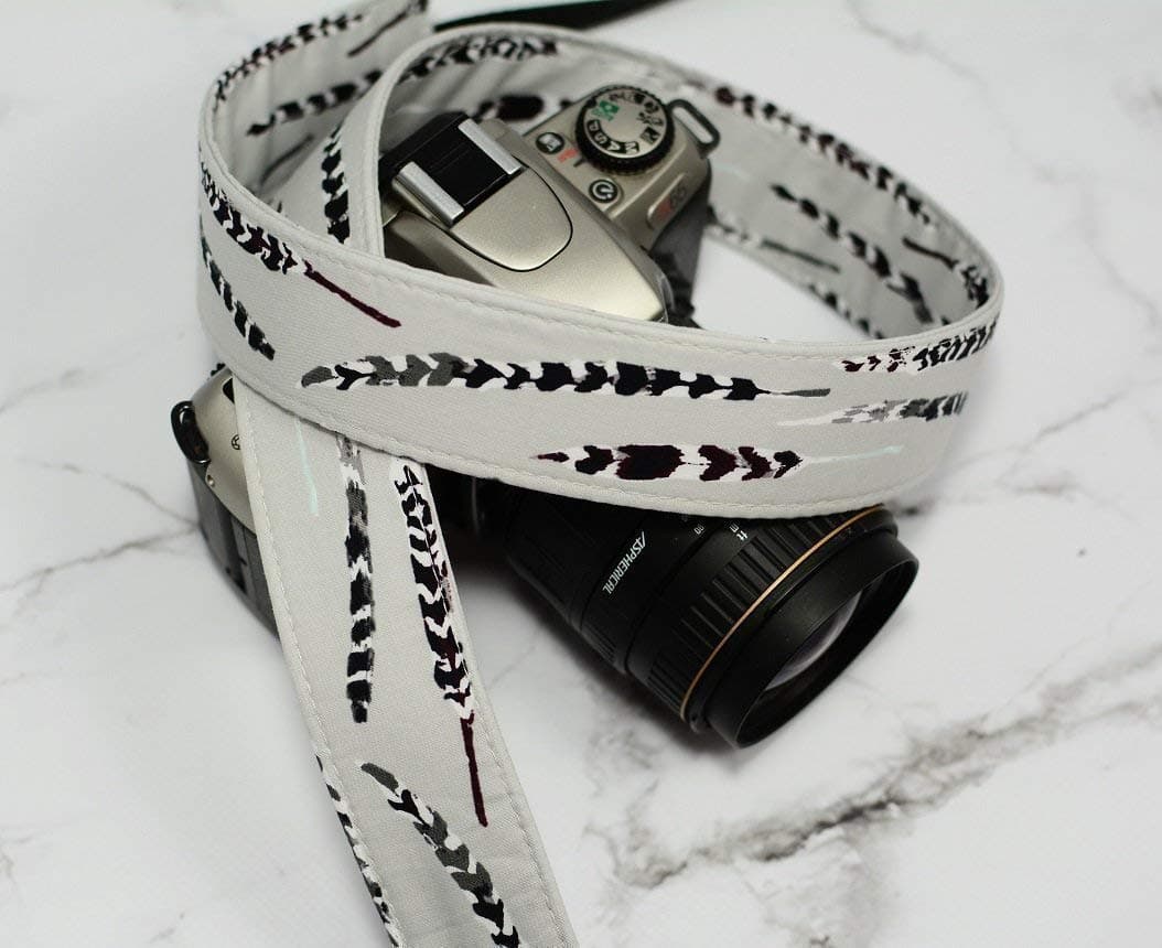Grey and Plum Feathers - SLR/dSLR Camera Strap