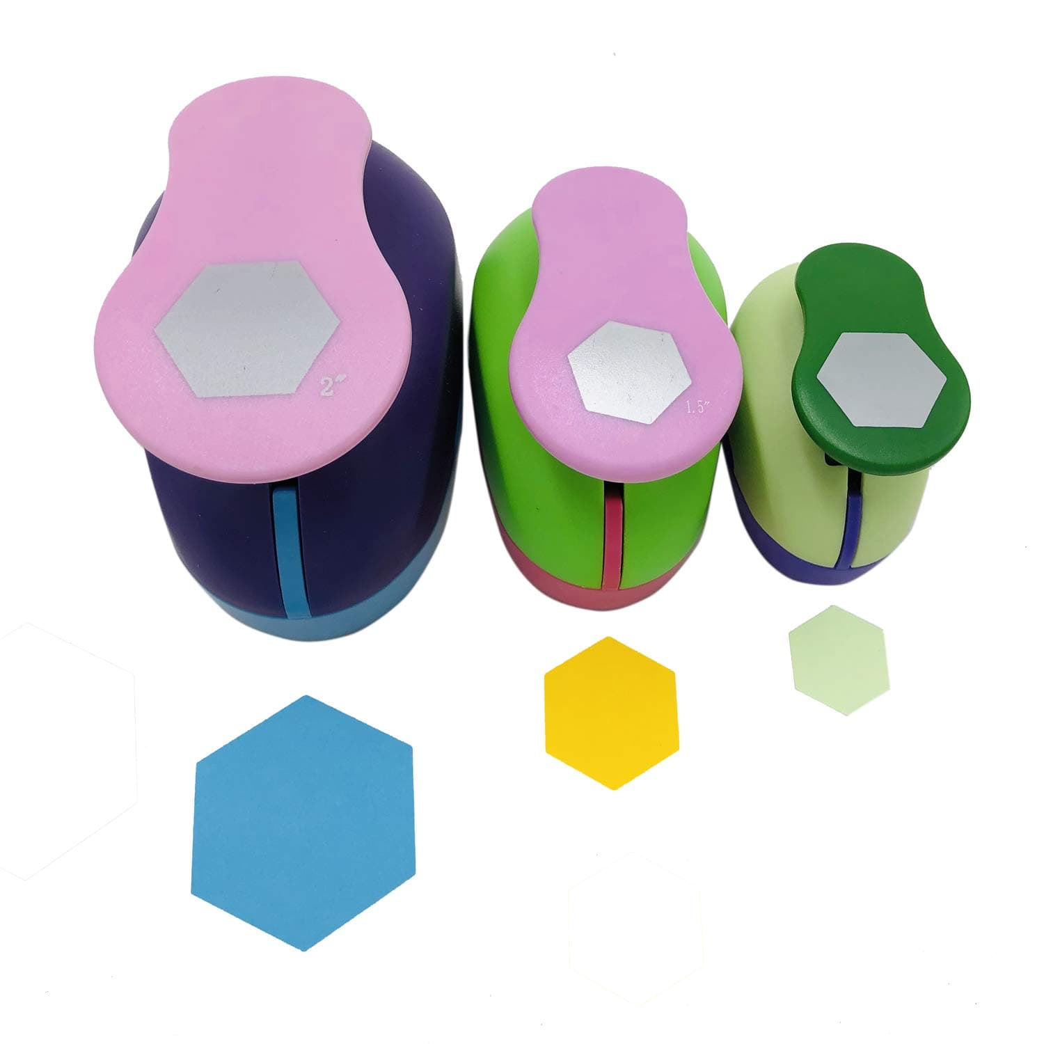 Set of 3PCS (2"+1.5"+1") Craft Punch Set Paper Punch Tool Eva Punches for Making Crafts Scrapbooking Garland Circle Dots Hanging Decorations Birthday Party Wedding Decoration (Hexagon)