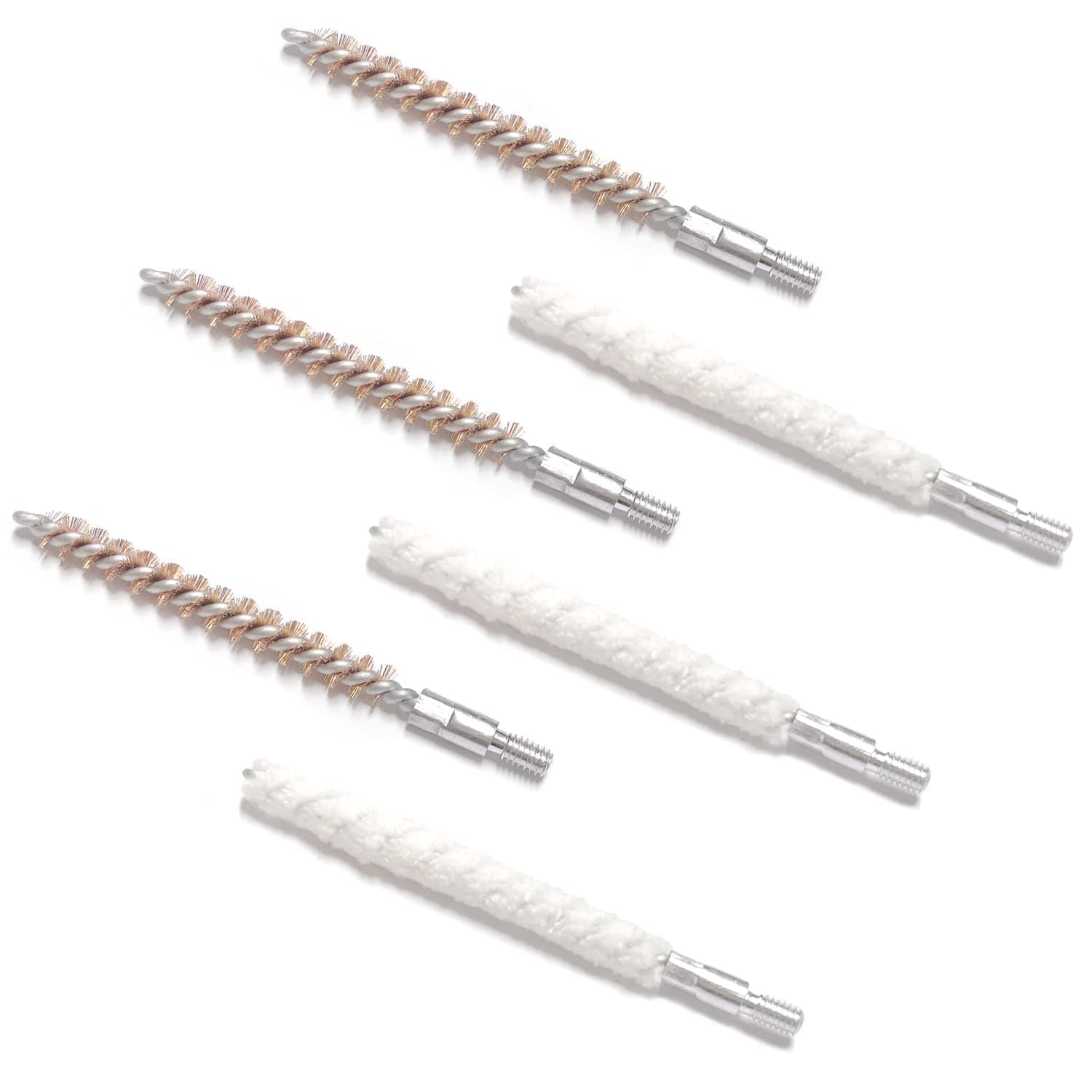 EAmber6 Pack Bore Brush/Swab Kit,Shoutgun/Pistol Bore Brushes Cleaning Mop Brushes 22-.223 Cal 5.56mm/357.380.38 Cal 9mm/12GA