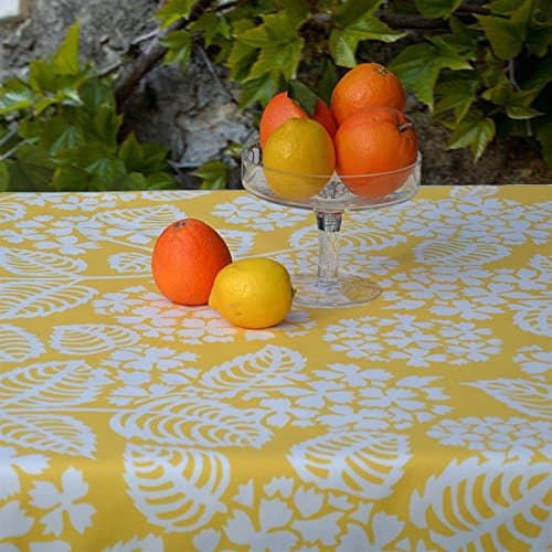Fleur de Soleil - Yellow Hydrangea Coated Tablecloth - Square Dimensions 120 x 120 cm - Finishing - Non-Hemmed (Free Cut) - Coated Cotton