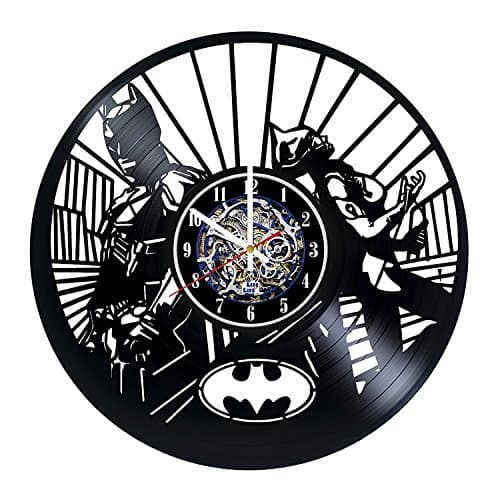 Modern Vinyl Record Wall Clock With Batman and Catwoman Design - Unique Living Room Wall Decor - Original Gift Idea For Boys and Girls - Exclusive Comics Superheroes Fan Art