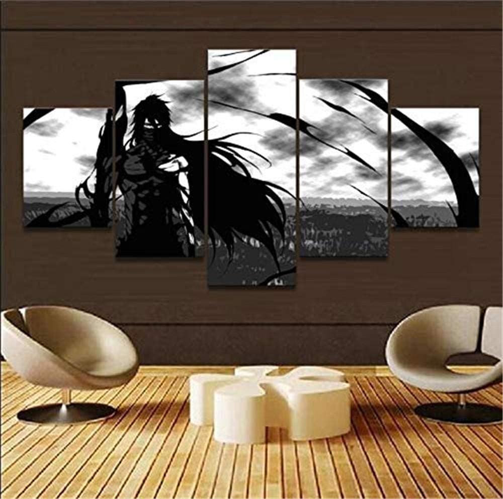 ZKPWLHS Prints on Canvas Hd Posters 5 Pieces Anime Bleach Ichigo Kurosaki Paintings Home Decor Kids Room Size B