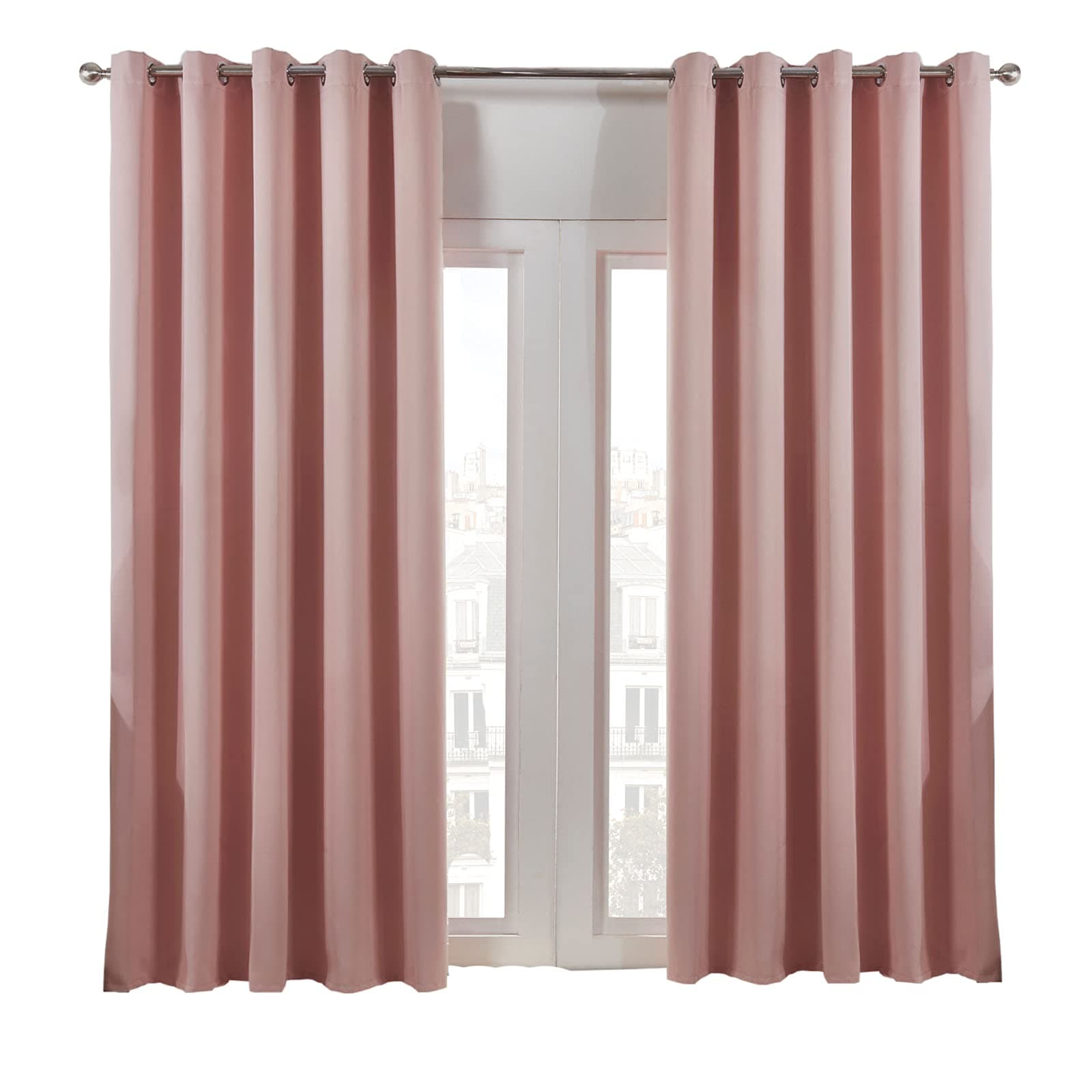 Dreamscene Eyelet Blackout Curtains Set of 2 Thermal Ring Top Window Treatment Panels - Blush Pink, 66" Wide x 90" Drop