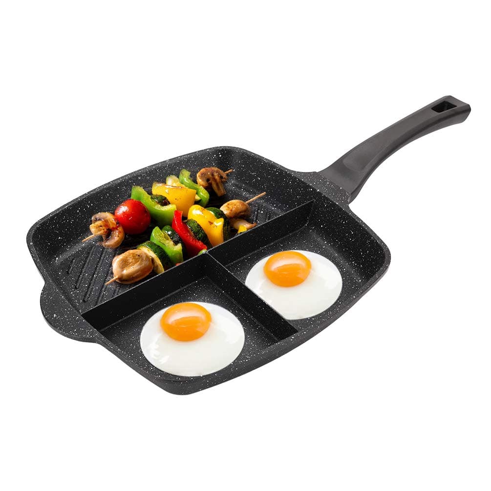 Divided Pan, Breakfast Pan Nonstick Triple Divided Grill/Griddle/Frying Pan Meal Skillet Aluminum Cooker Pan Suitable for Gas Stove & Induction Cooker(4 Section Pan)