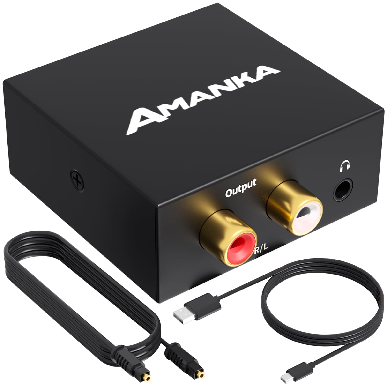 AMANKA Audio Converter, Digital to Analog Audio Decoder with Digital Optical Toslink and Coaxial Inputs to Analog RCA and AUX 3.5mm (Headphone) Outputs Fiber Cable Included