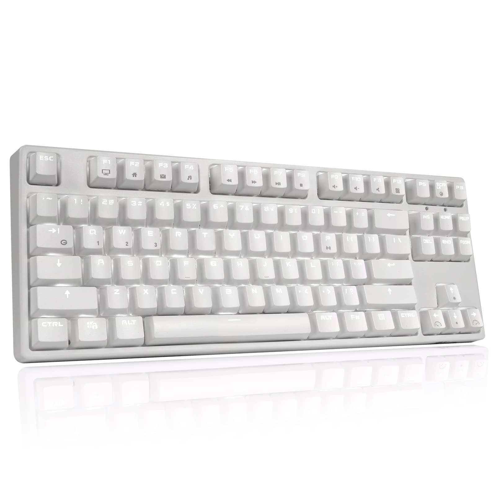 RK ROYAL KLUDGE RK987 Mechanical Keyboard 87 Keys White LED Backlight Tenkeyless Gaming Keyboard, Wired/Wireless Bluetooth Gaming/Office for iOS Android Windows MacOS and Linux (White and Brown)