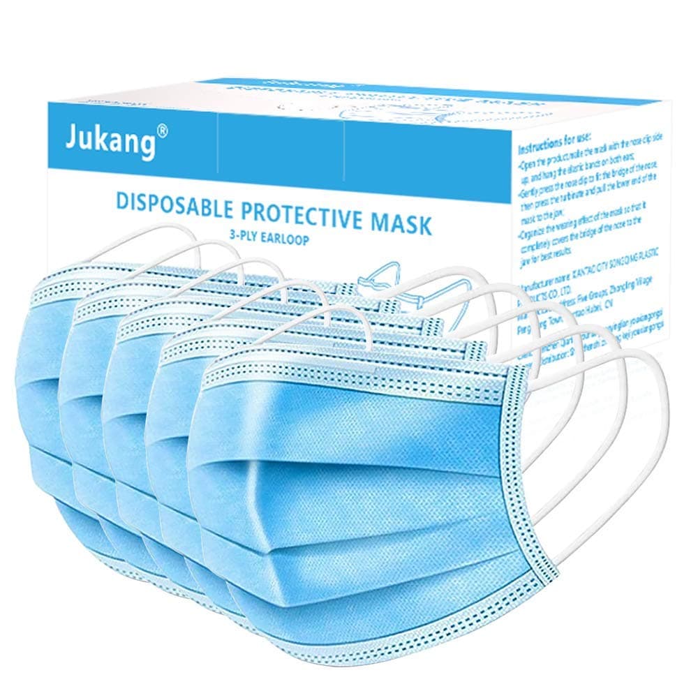 Disposable Face Masks 3-Layer 50PCS, Jukang Protective Earloop Dust Mask Suitable for School, Office, Outdoors-Blue