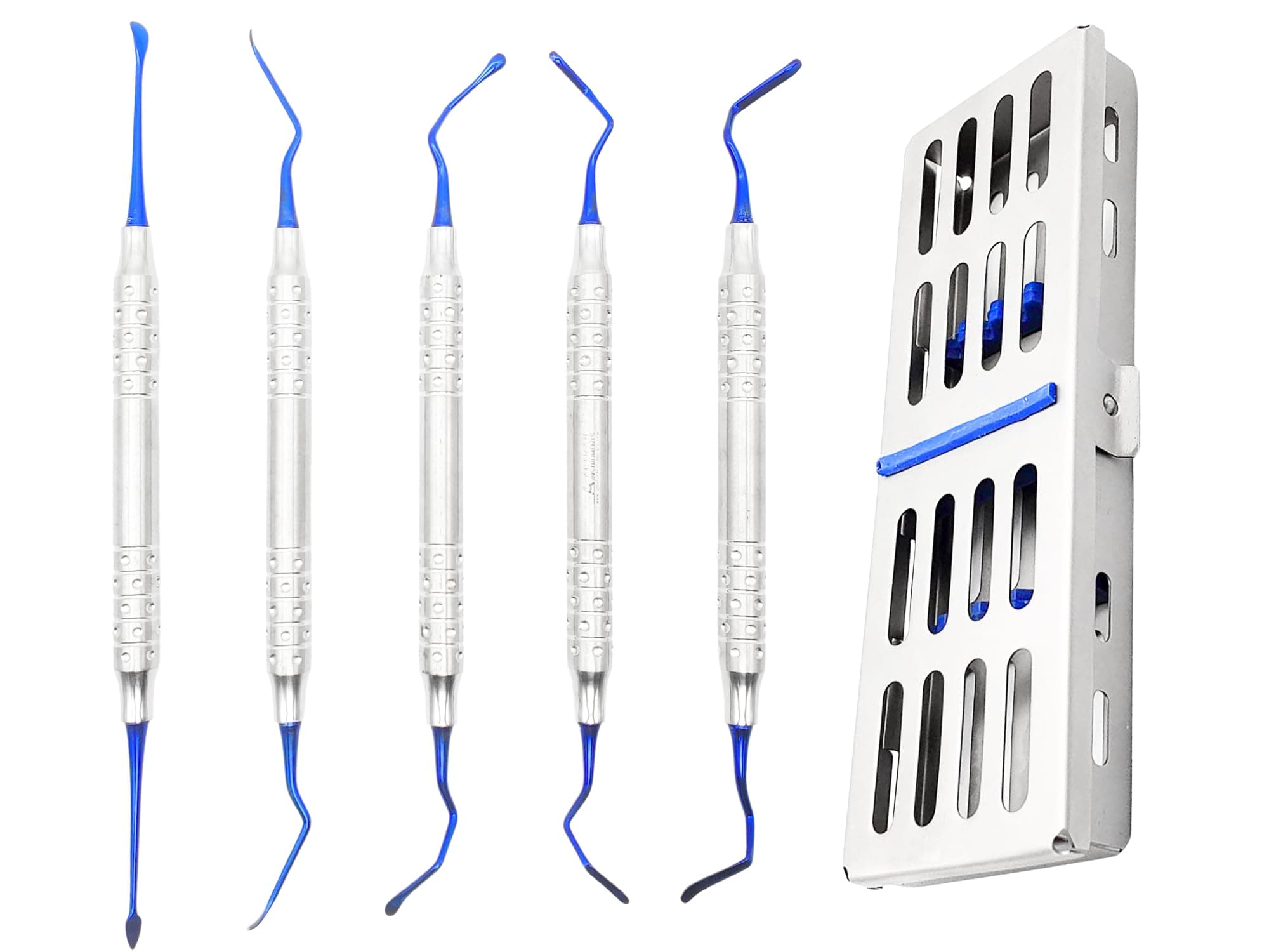 ARTMAN INSTRUMENTS Vista Tunneling Procedure Kit – 5 Pcs Blue Plasma Coated Dental Instruments for Periodontic Gum Repositioning in Stainless Steel Cassette