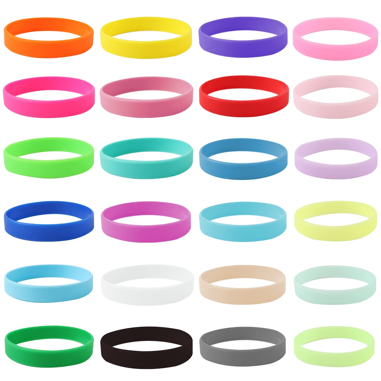 Qfeley 24 Pieces Solid Luminous Color Blank Silicone Bracelets Wristbands, Colored Blank Wristbands Rubber Bands Silicone Wristbands Rubber Bracelets for Women Men Teen Events Party, 8 Inch, Silicone