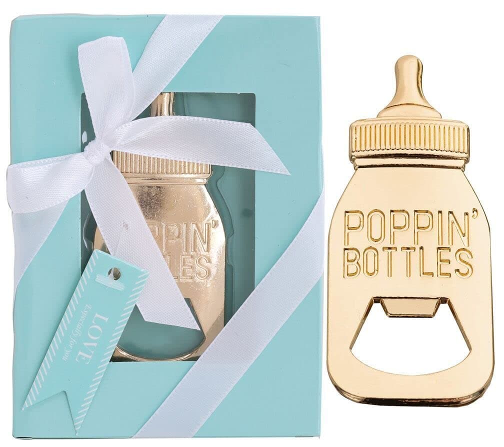 12pcs POPPIN BOTTLES Shape Bottle Opener for Baby Shower Favors Bridal Shower Birthday Party Decoration Wedding Favors for Guests with Gift Box (Blue POPPIN BOTTLES, 12)
