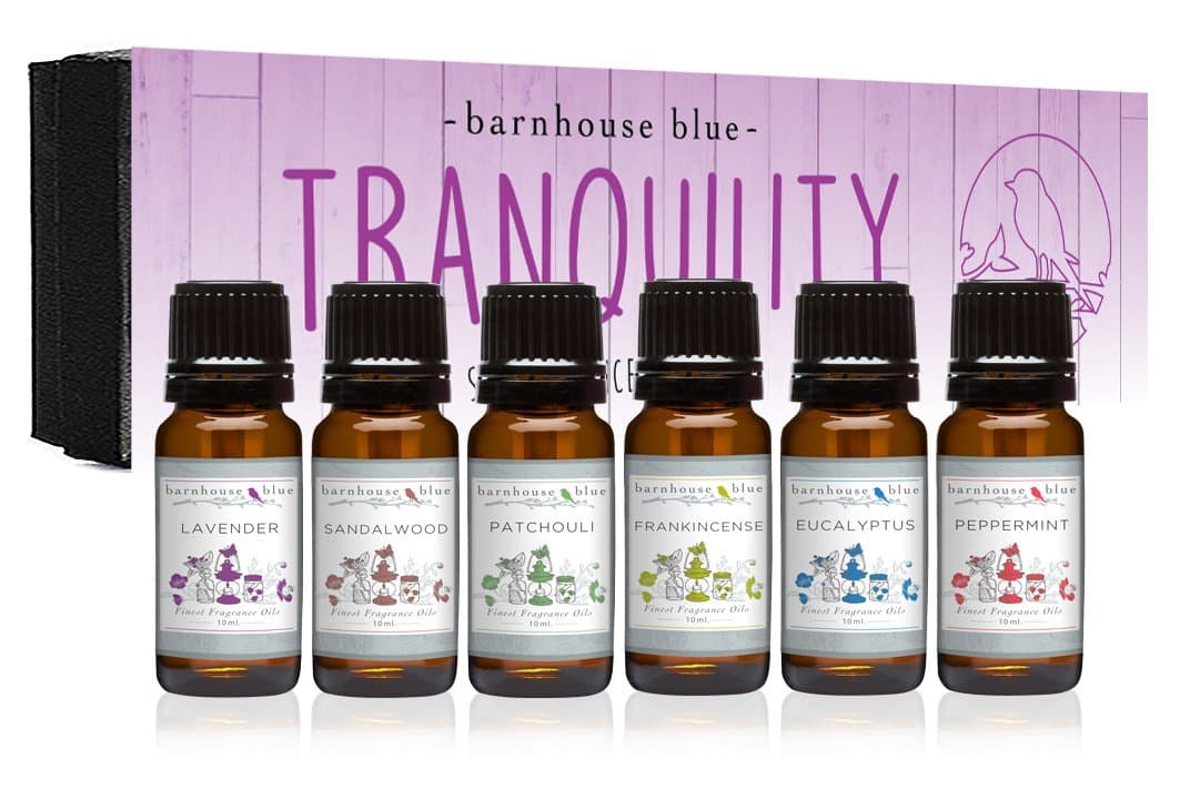 Tranquility Premium Grade Fragrance Oil Gift Set - 6/10ml Bottles - Lavender, Sandalwood, Frankincense, Eucalyptus, Patchouli, Peppermint