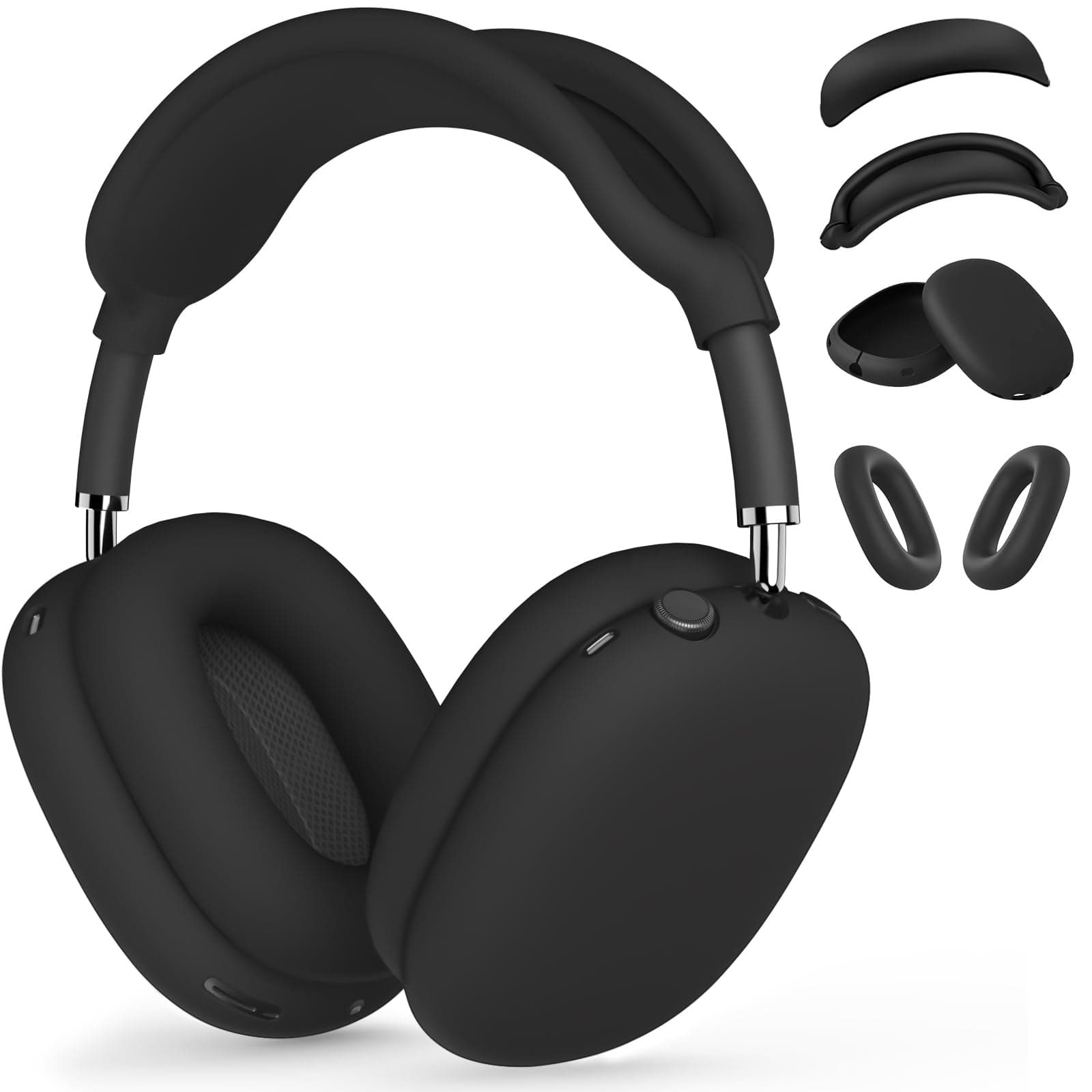 Silicone Case Cover for AirPods Max - Ear Pad, Cups, Headband Protector - Soft Accessories for Apple AirPods Max New USB-C (2024) - Black