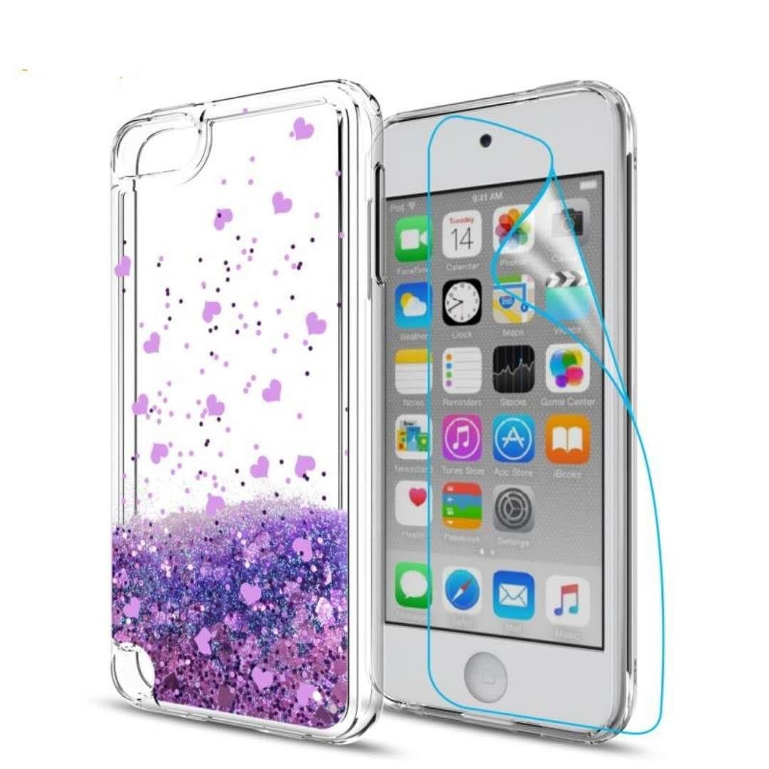 iPod Touch 5th Generation case,Apple iPod Touch 6th Generation Case for Girls Women Kids Boys with HD Screen Protector,Aree Shiny Glitter Liquid Bling Quicksand Case for iPod Touch 5 6 Gen Purple