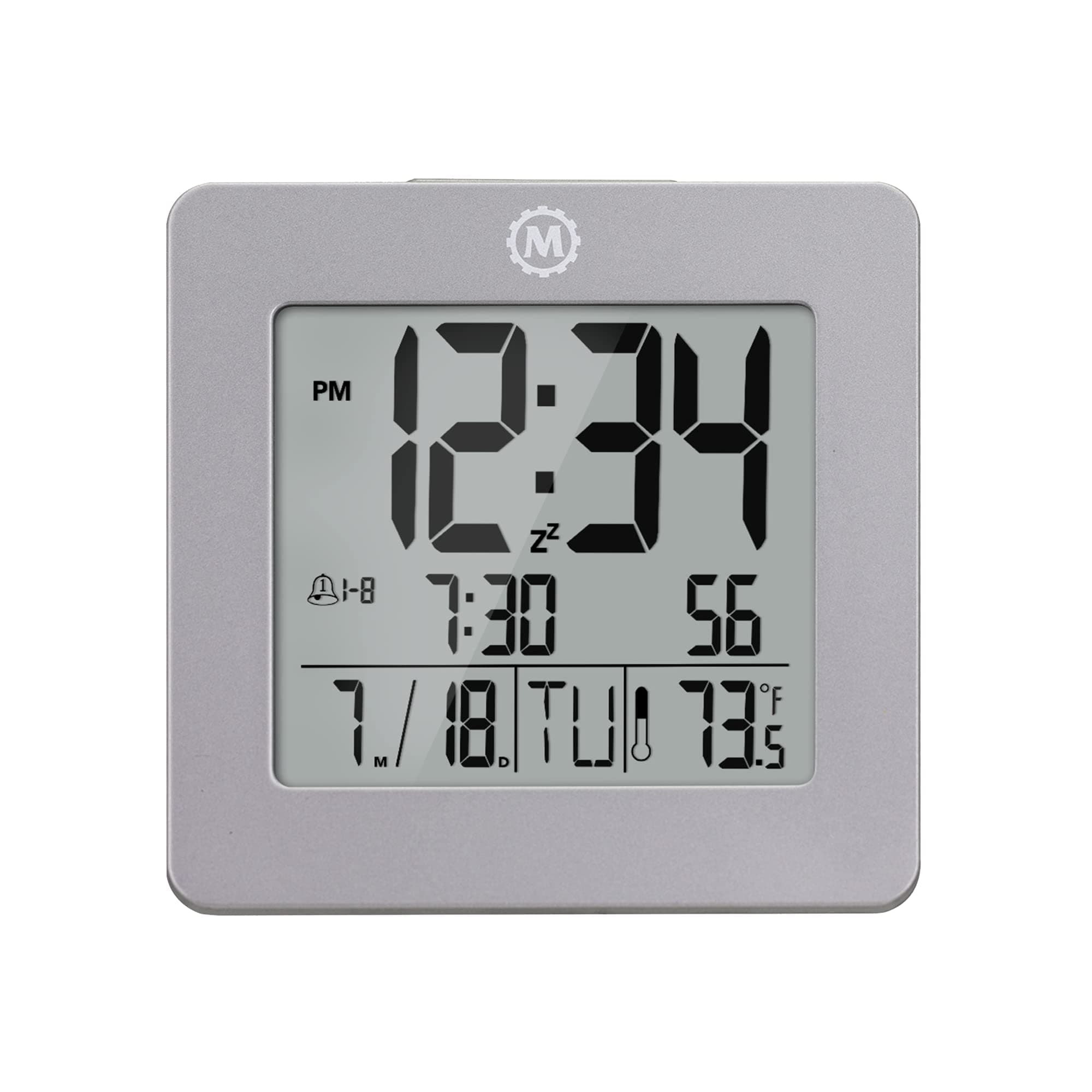 MARATHON Digital Desktop Clock, Graphite Gray - Easy-to-Read 3.5” Display with Temperature & Date - Includes Alarm with Snooze & Backlight