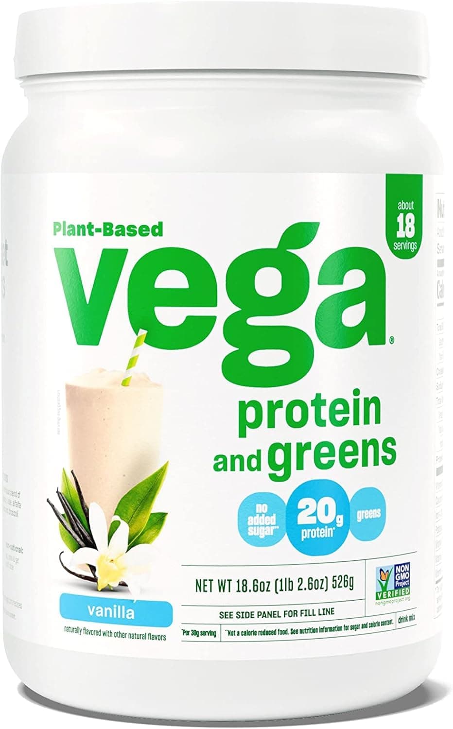 Vega Protein and Greens Protein Powder, Vanilla - 20g Plant Based Protein Plus Veggies, Vegan, Non GMO, Pea Protein for Women and Men, 1.2 lbs (Packaging May Vary) (Pack of 1)
