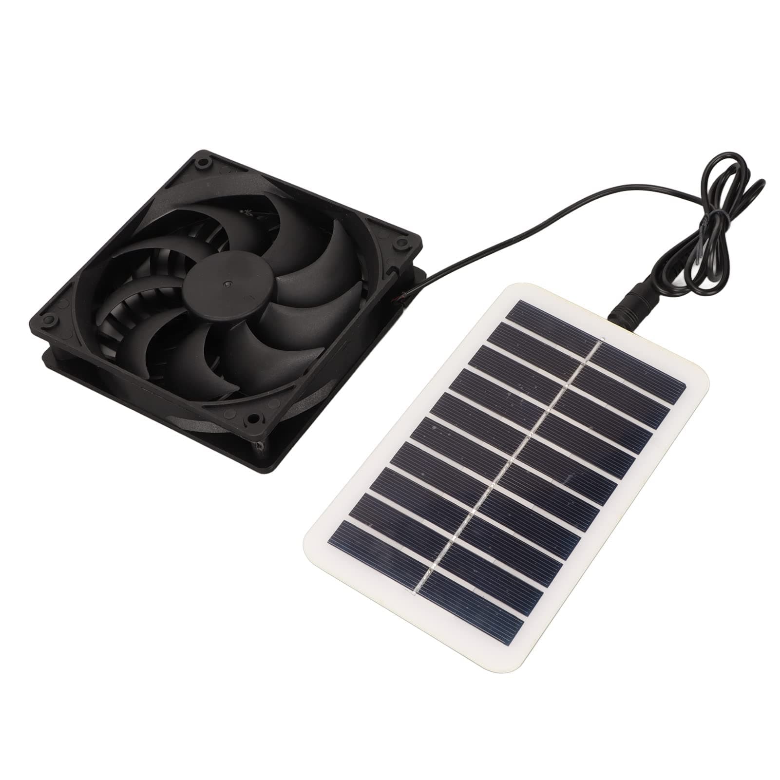 Solar Panel Fan, Portable, High Efficiency, Black, Suitable for Kitchen, Greenhouse, Pet House & More
