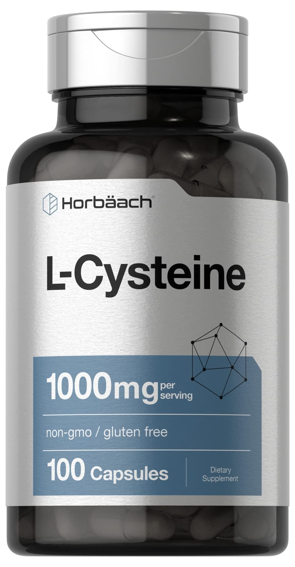 Horbäach L-Cysteine 1000mg | 100 Powder Capsules | Non-GMO, Gluten Free Supplement