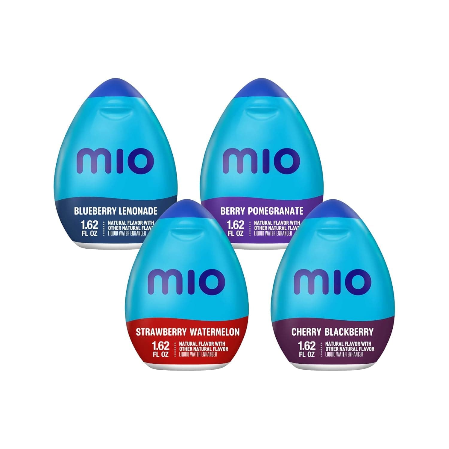 MiO Cherry Blackberry, Blueberry Lemonade, Strawberry Watermelon & Berry Pomegranate Naturally Flavored Liquid Water Enhancer Variety Pack, 4 ct Pack, 1.62 fl oz Bottles