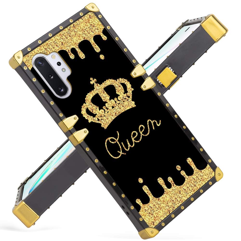 Fiyart Samsung Galaxy Note 10 Plus Case Note 10+ 5G 2019 Release Luxury Gold Queen Square Soft TPU Wrapped Edges and Hard PC Back Stylish Classic Retro Cover