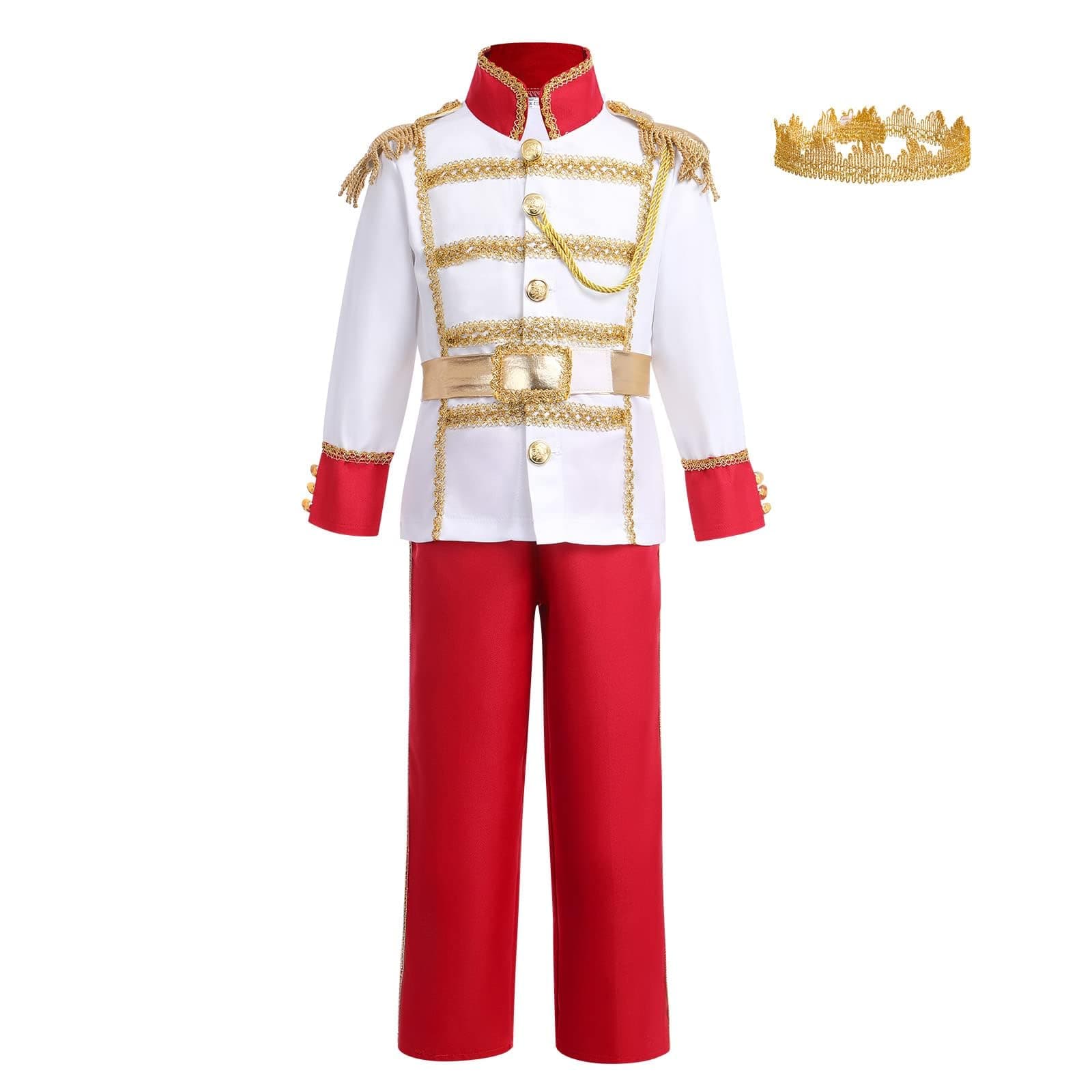Azonee Boys Prince Charming Costume for Toddler Kid Medieval Royal Prince Jacket Pants Crown Dress Up Party Outfit Carnival Fairytale Cosplay Princes Costumes