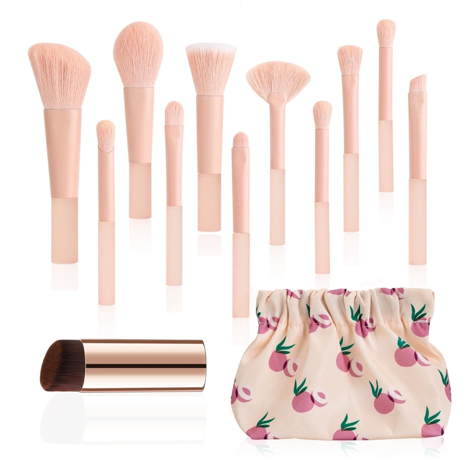 GOERTI 11 Pcs Mini Travel Makeup Brush Set With Case, Professional Premium Synthetic Kabuki Powder Foundation Blush Fan Highlight Eye Blending Shadows Concealer and Lips Brush Kit for Travel