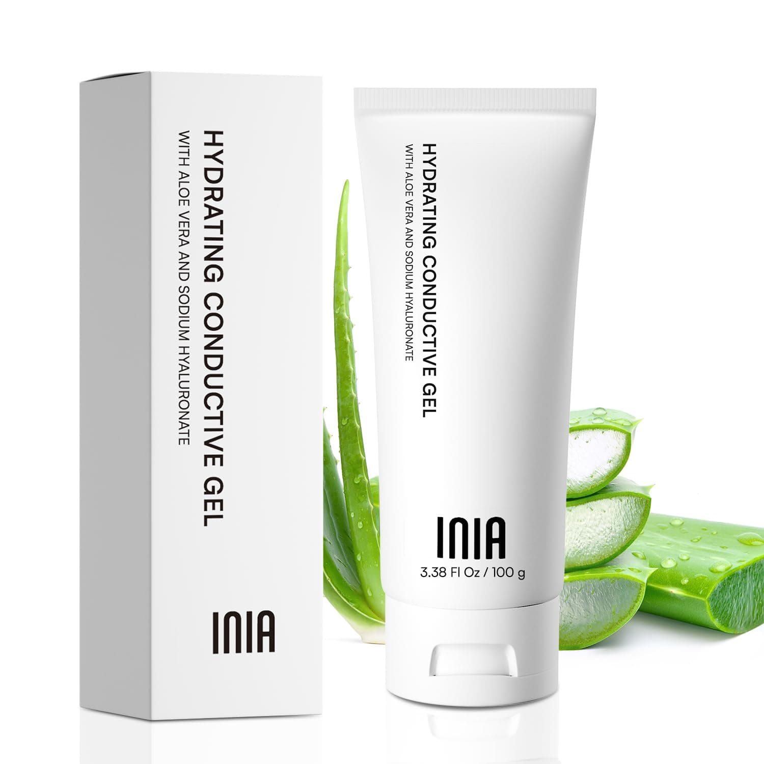 INIA Conductive Gel for Facial and Body Skin Care Machines – Hydrating Gel Primer with Hyaluronic Acid for Women and Men, 3.38 Fl Oz