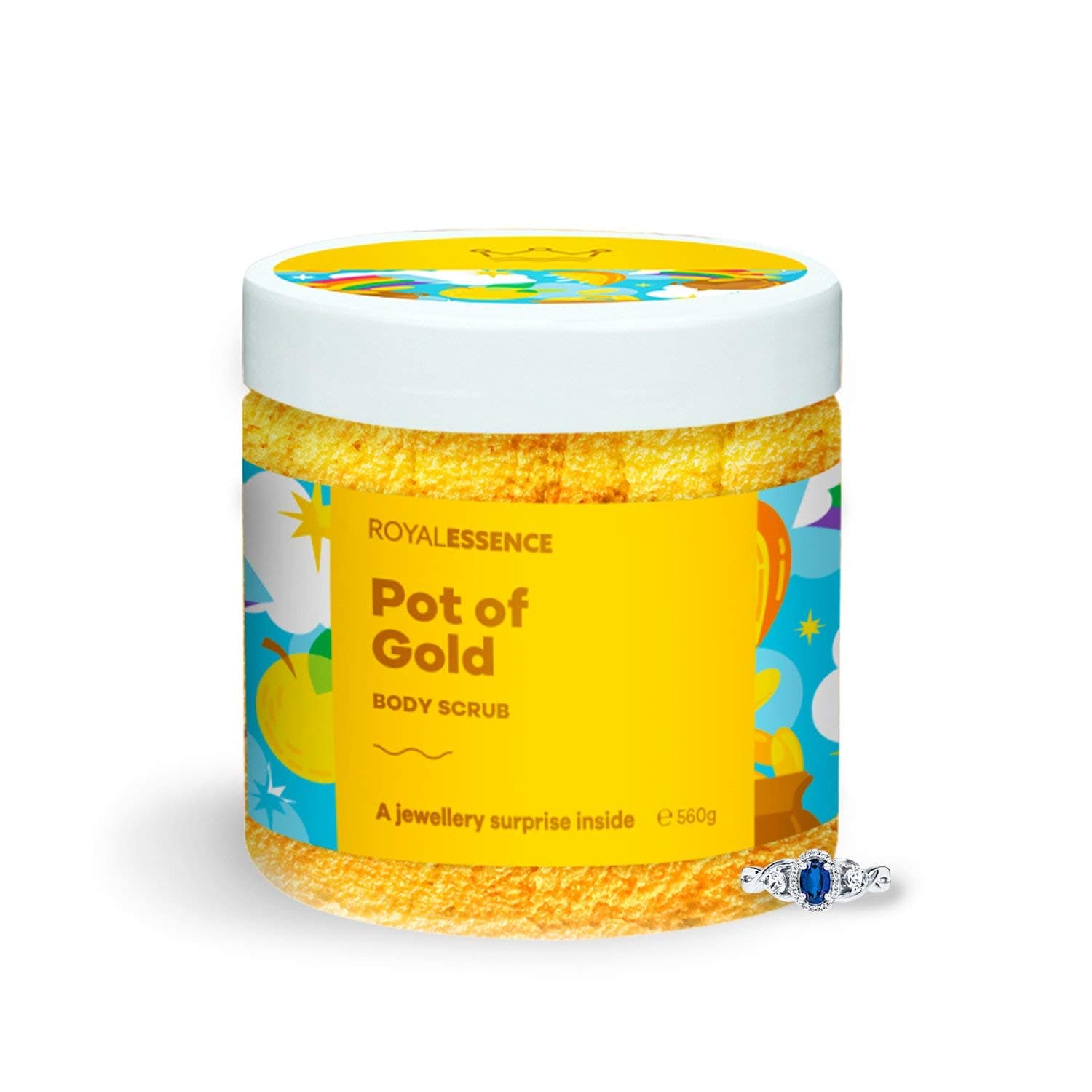 Royal Essence Pot Of Gold Body Scrub with Jewellery Inside (Surprise 925 Sterling Silver Jewellery Valued at £50 to £3,000) Ring Size 7