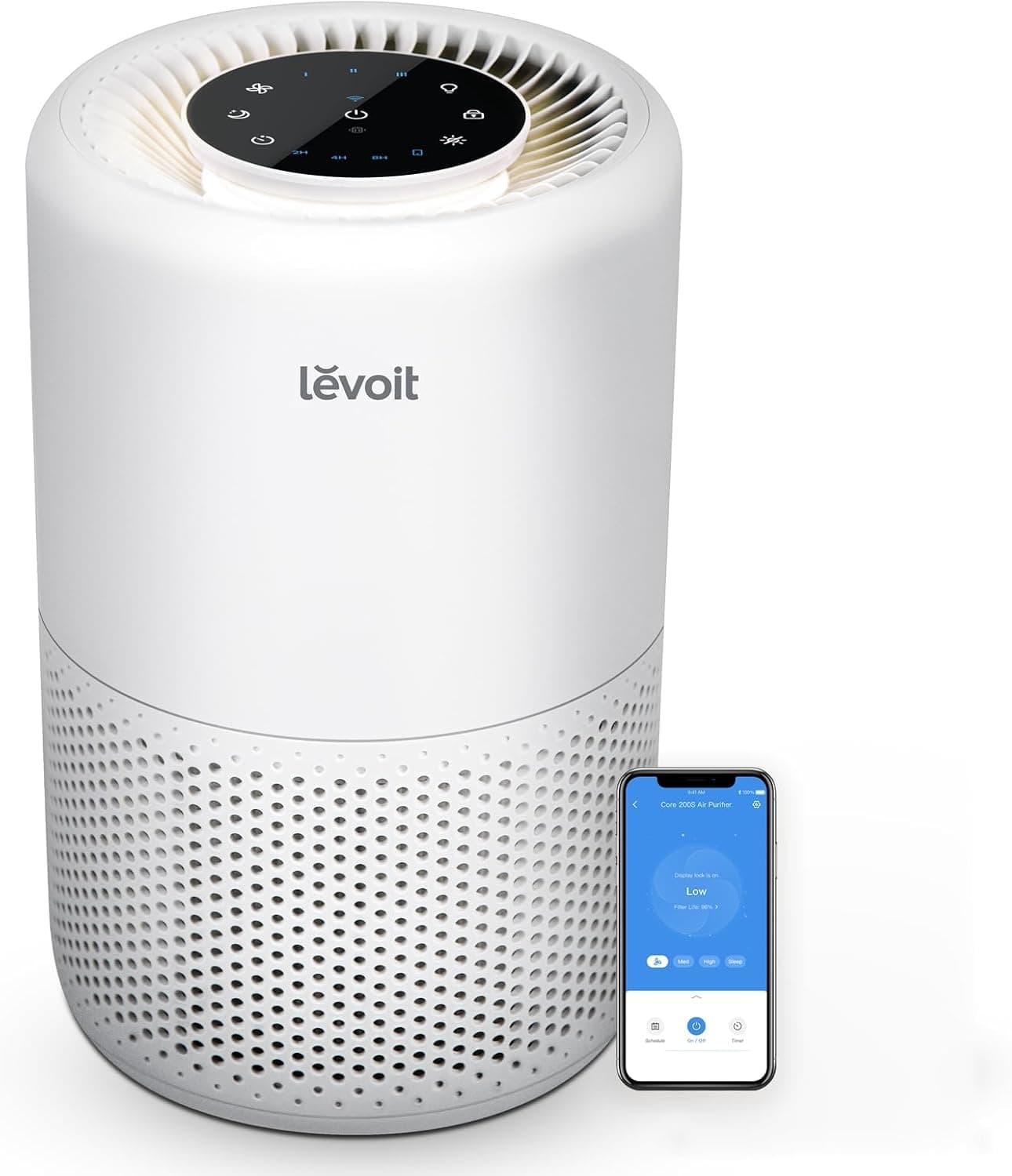 Levoit Air Purifier, 18 tatami mats, Compact, Tabletop, Energy Saving, Deodorizing, Mildew Removal, Plasmion, Compact, House Dust, Dust Collection, Pets, Smartphone Compatible, 2-in-1 Purification, Pollen, Core 200S, White