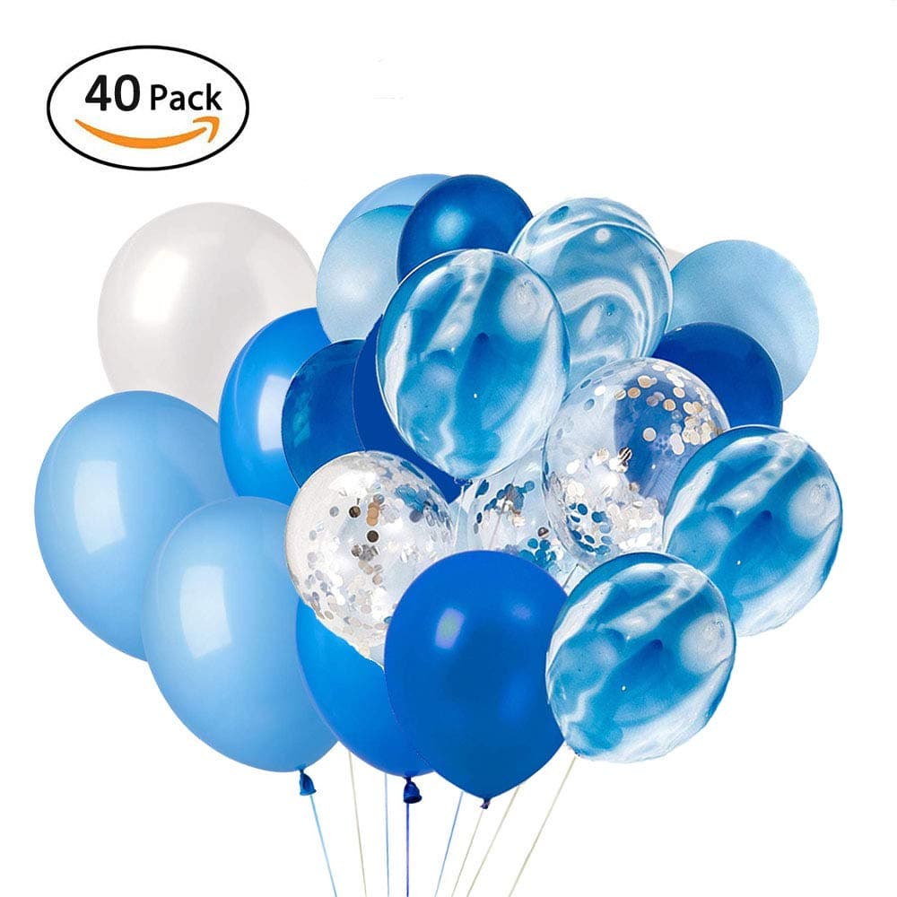 XUNKE 40 Pieces 12 Inches Confetti Balloons White & Blue Latex Balloons Helium Balloons Party Supplies for Wedding Birthday Baby Shower Party Decoration (5 Color)