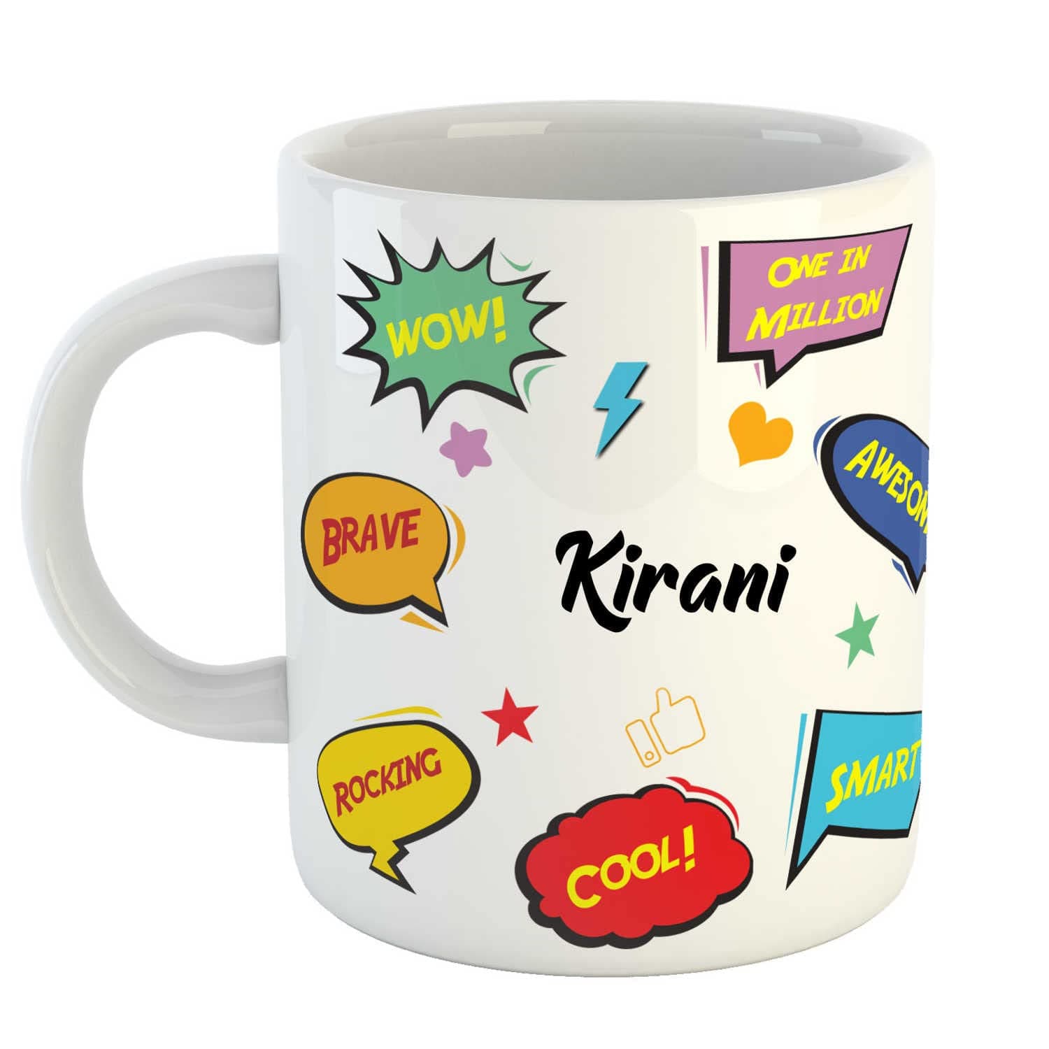ASHVAH Customized Kirani Name Ceramic Coffee Mug - Best Birthday Gift for Daughter, Son, Sister, Brother, Return Gift for Kids, Name -Kirani