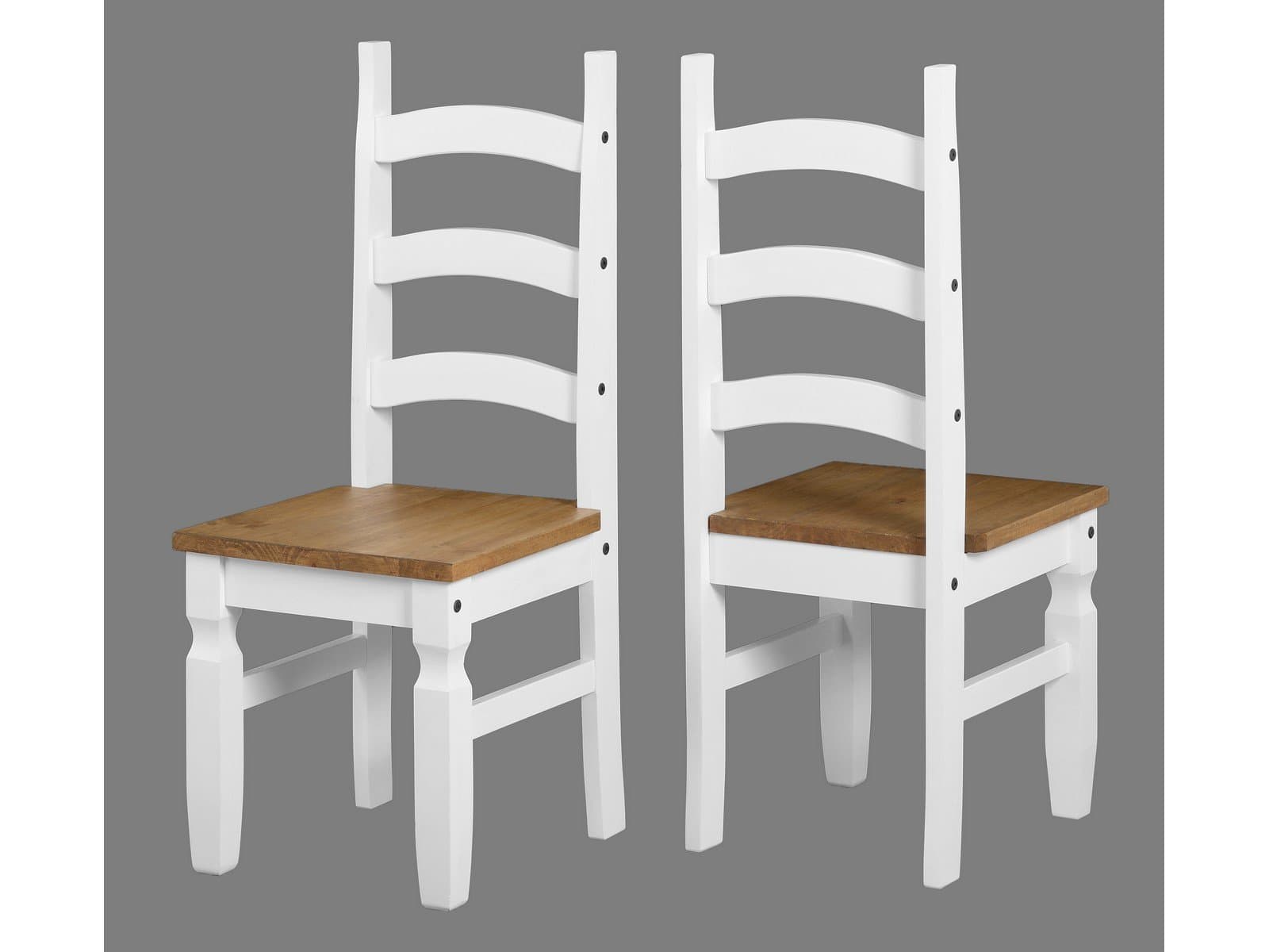Seconique Corona Dining Chair Pair - White & Distressed Waxed Pine