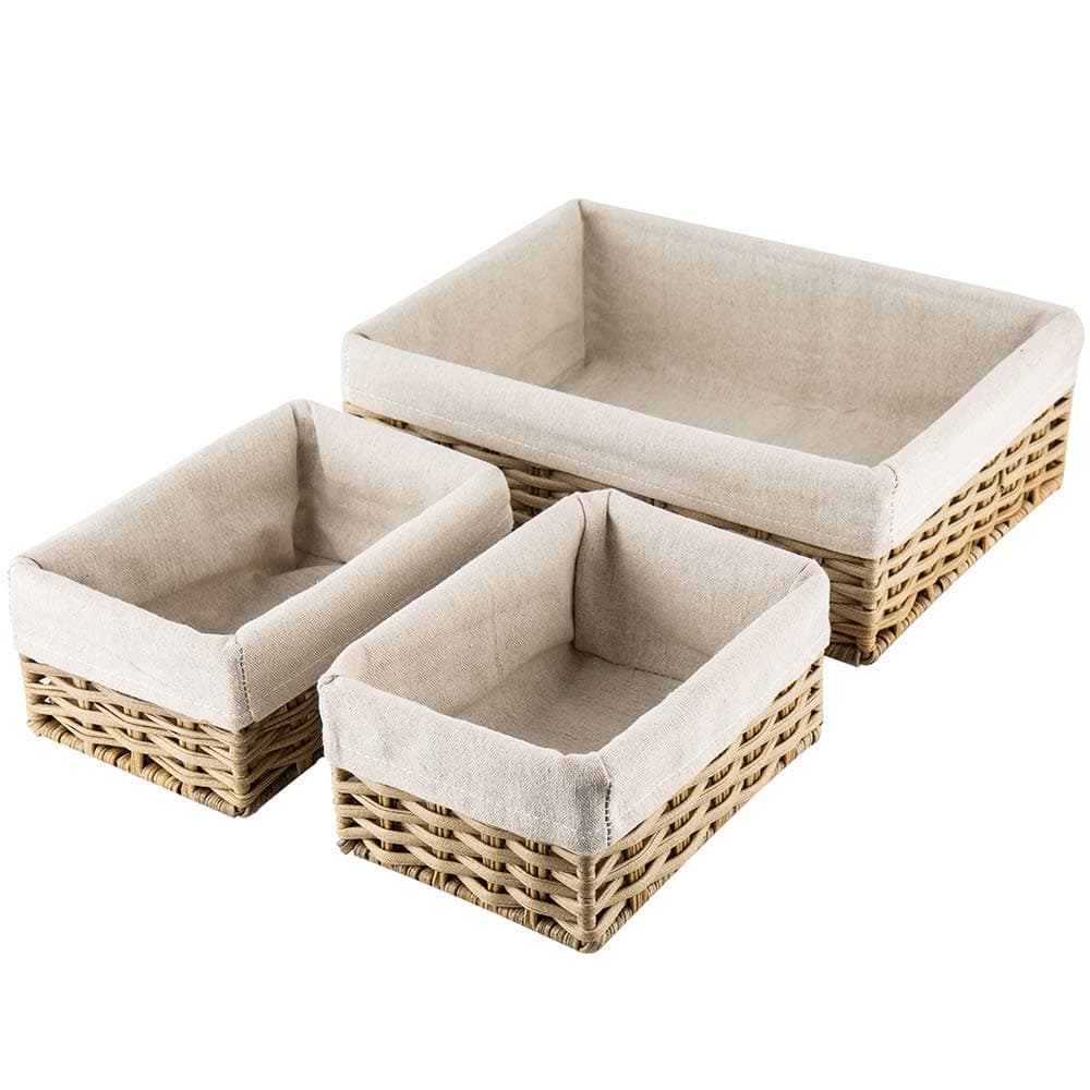 Hosroome Handmade Storage Basket Wicker Baskets for Organizing Shelf Baskets Woven Decorative Home Storage Bins Decorative Baskets Organizing Baskets Nesting Baskets(Set of 3,Beige)
