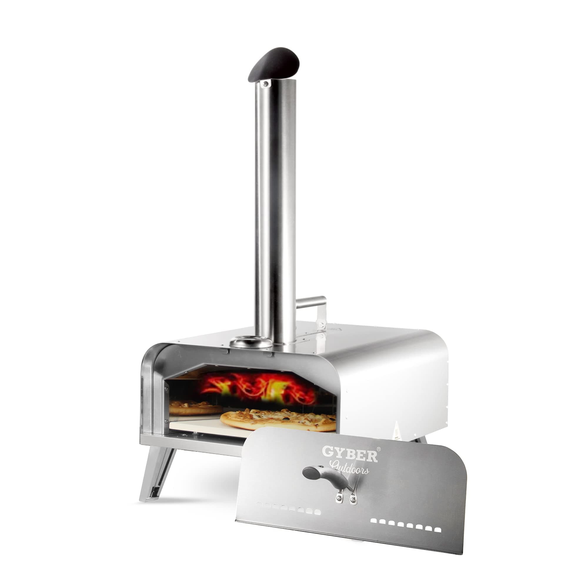 Fremont Outdoor Pizza Oven Portable 13" Stainless Steel Backyard Grill Wood Pellet and Charcoal Fired Pizza Maker for Outdoor Cooking with Pizza Stone, Built-in Thermometer, Pizza Peel