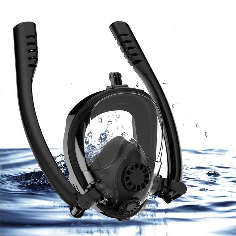 HUIYEA Snorkel Mask, Safe K2 Breathing System Full Face Snorkeling Mask for Natural Breath & Safe Snorkeling Anti Leak Anti Fog Diving Mask Dry Snorkel Set for Kids Adult (Black, L/XL)