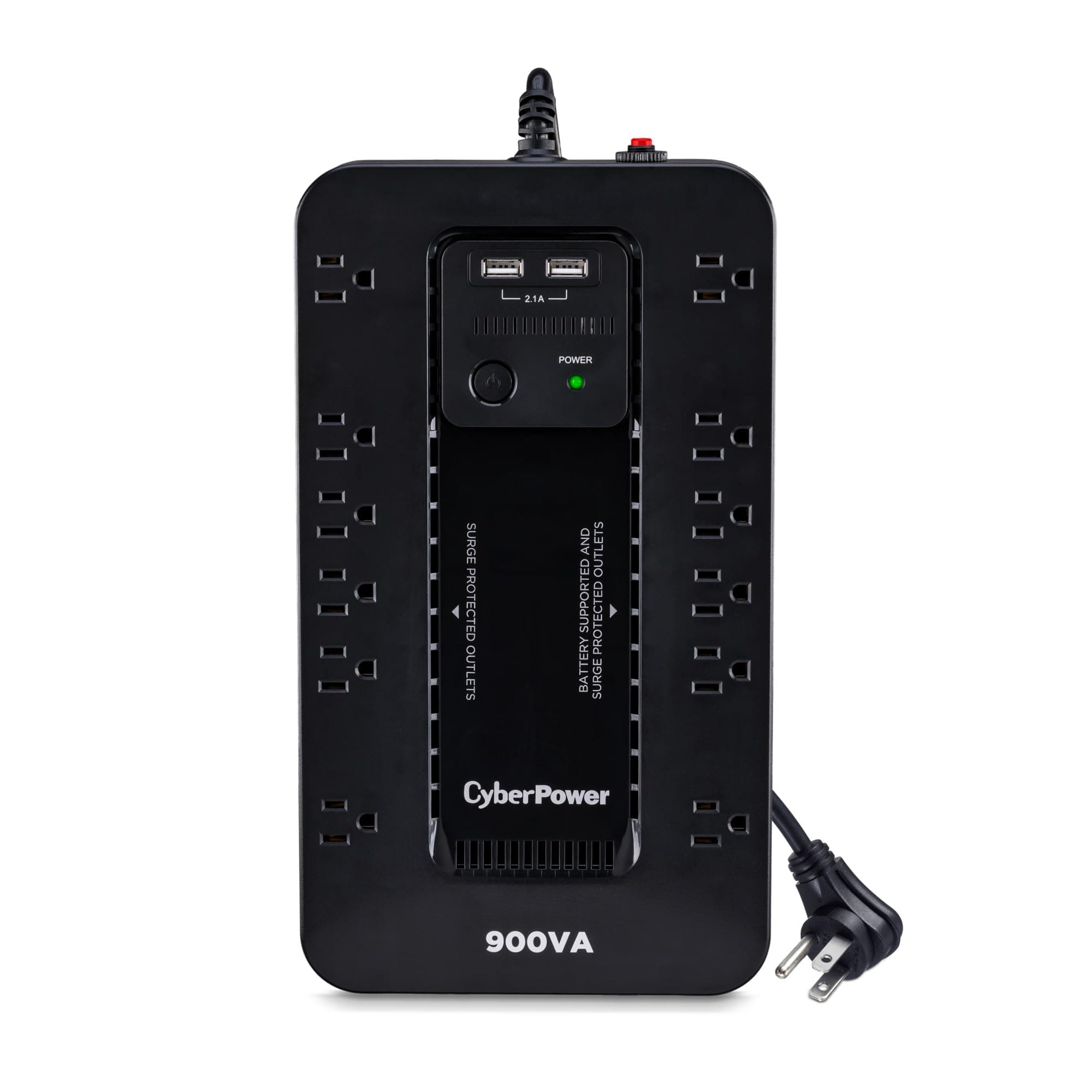 CyberPower ST900U Standby UPS System, 900VA/500W, 12 Outlets, 2 USB Charging Ports, Compact