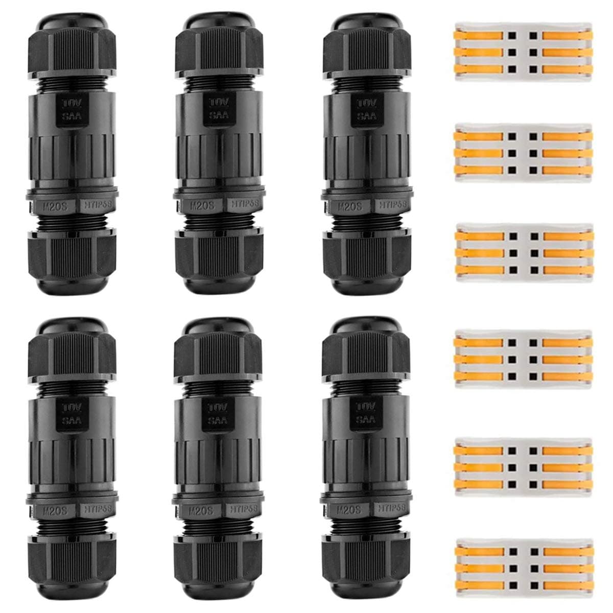 Outdoor Junction Box, Missicee Waterproof IP68 Cable Connector External Electrical Junction Box External Sleeve Coupler Cable (Black-6pcs)