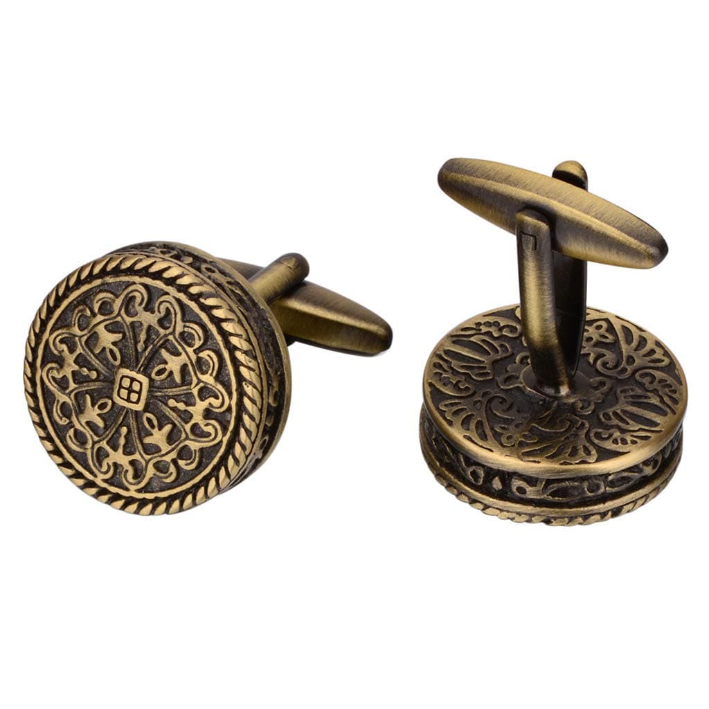 SAVOYSHIShirt Cufflinks for Men Round Bronze Vintage Pattern Metal Cuff links Gift for Men/Husbands with Gift Box