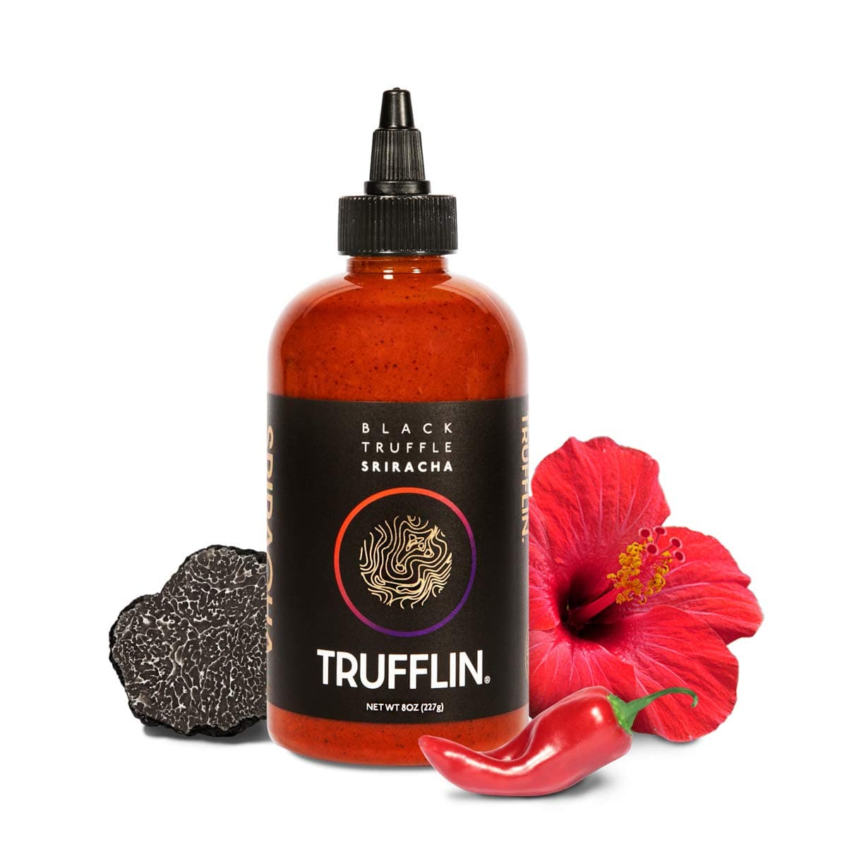 TRUFFLIN Sriracha – Gourmet Black Truffle Hot Sauce with Aged Peppers, Extra Virgin Olive Oil and Garlic with No Sugar Added, Gluten Free, Paleo and Vegan Friendly (8.5oz)