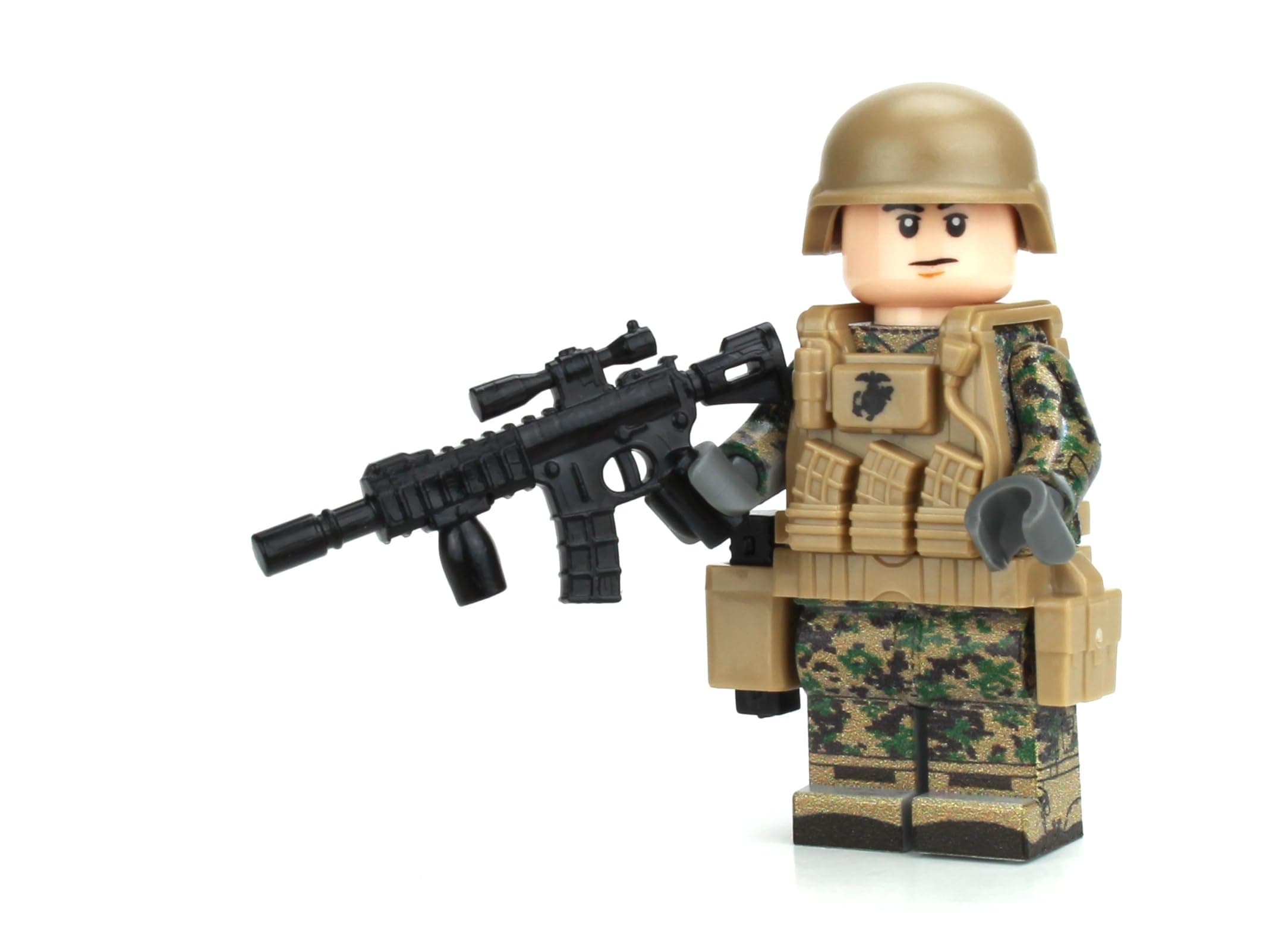 Marine Corps Infantry Woodland MARPAT Custom Minifigure | Genuine Military Minifig Camo | 1.6 Inches Tall | Great Gift for Ages 8+ to Adult AFOL