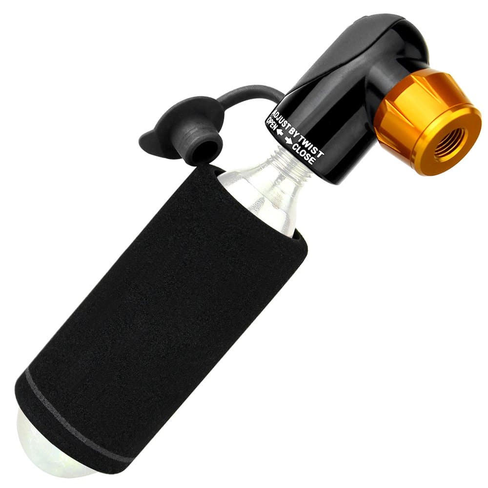 Bike Micro Black CO2 Pump Inflator, Reversible Presta and Schrader Air Valves, with Black CO2 Cartridge Sleeve (CO2 Catridge is NOT Included) - AI-AC-02B-N