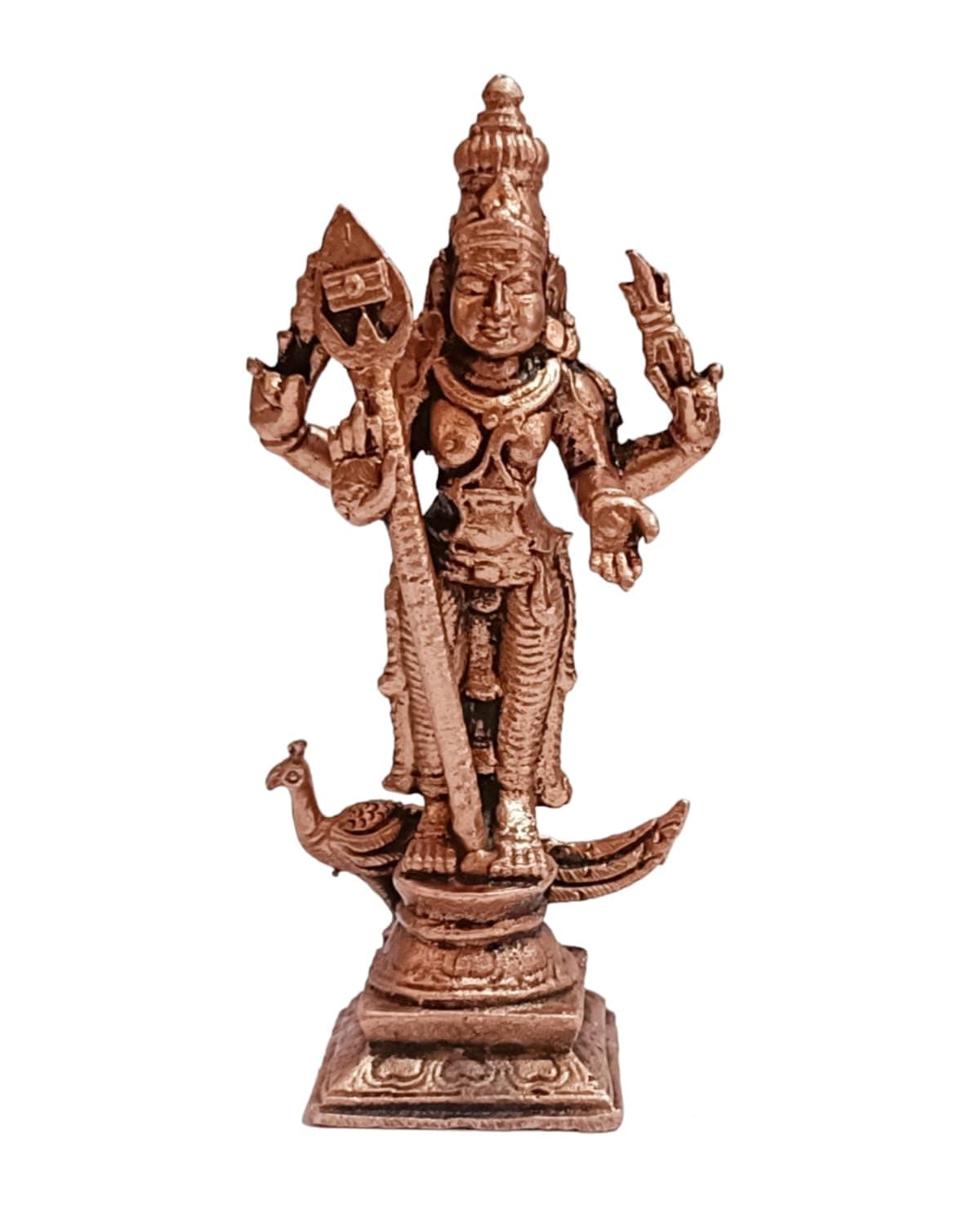 Copper Murugan Idol - by Ranjani Devi Casting, Lenth 2.1 Cm, Width 2.1 Cm, Height 7.2 Cm, Weight 70 Grams, Patina Antique Finish, Pack of 1 Piece