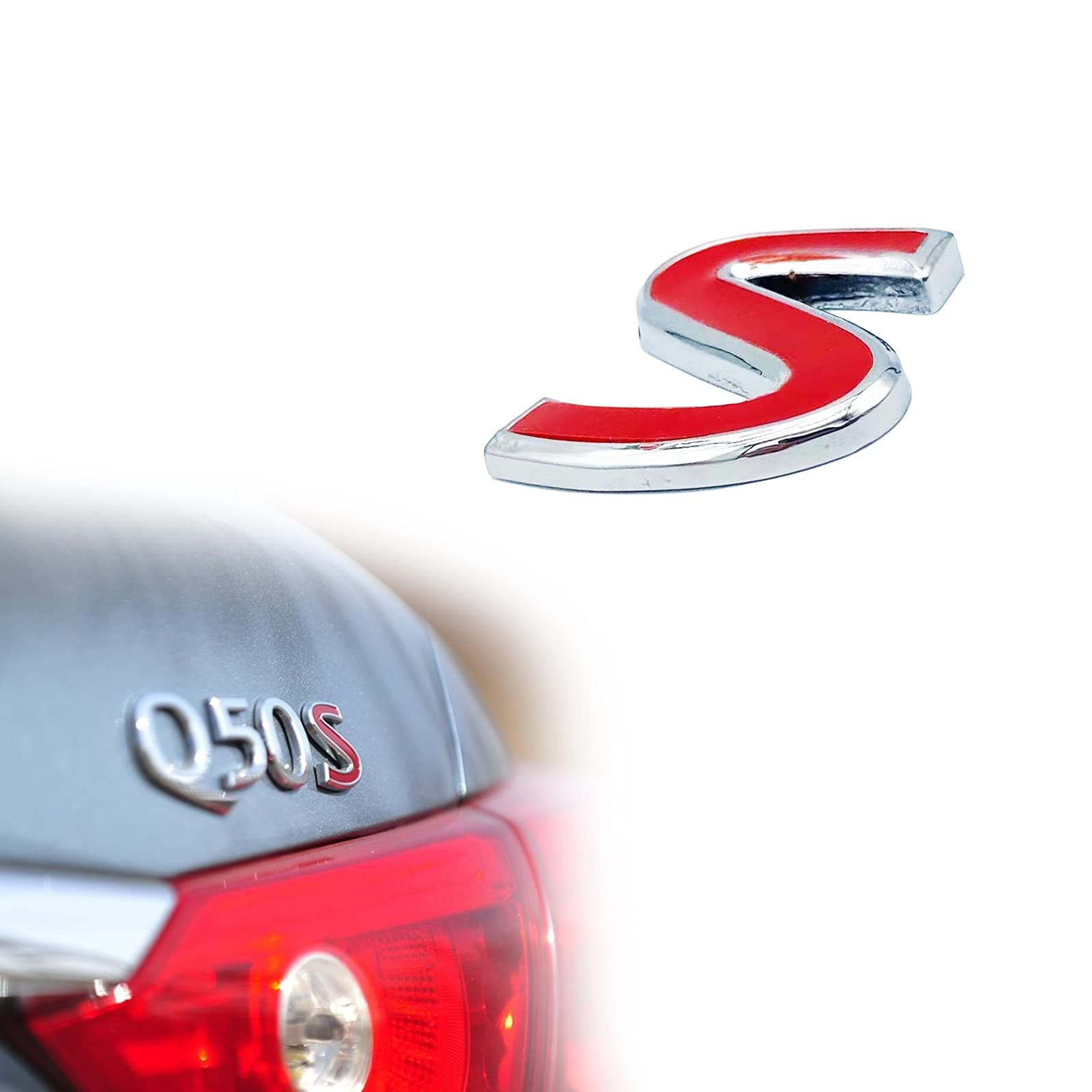 Universal 3D Metal Red S Badge Rear Fender Trunk Emblem Sticker Accessories Compatible with Infiniti Model Sedan SUV Q50 Q60 Qx50 Qx70 Qx80