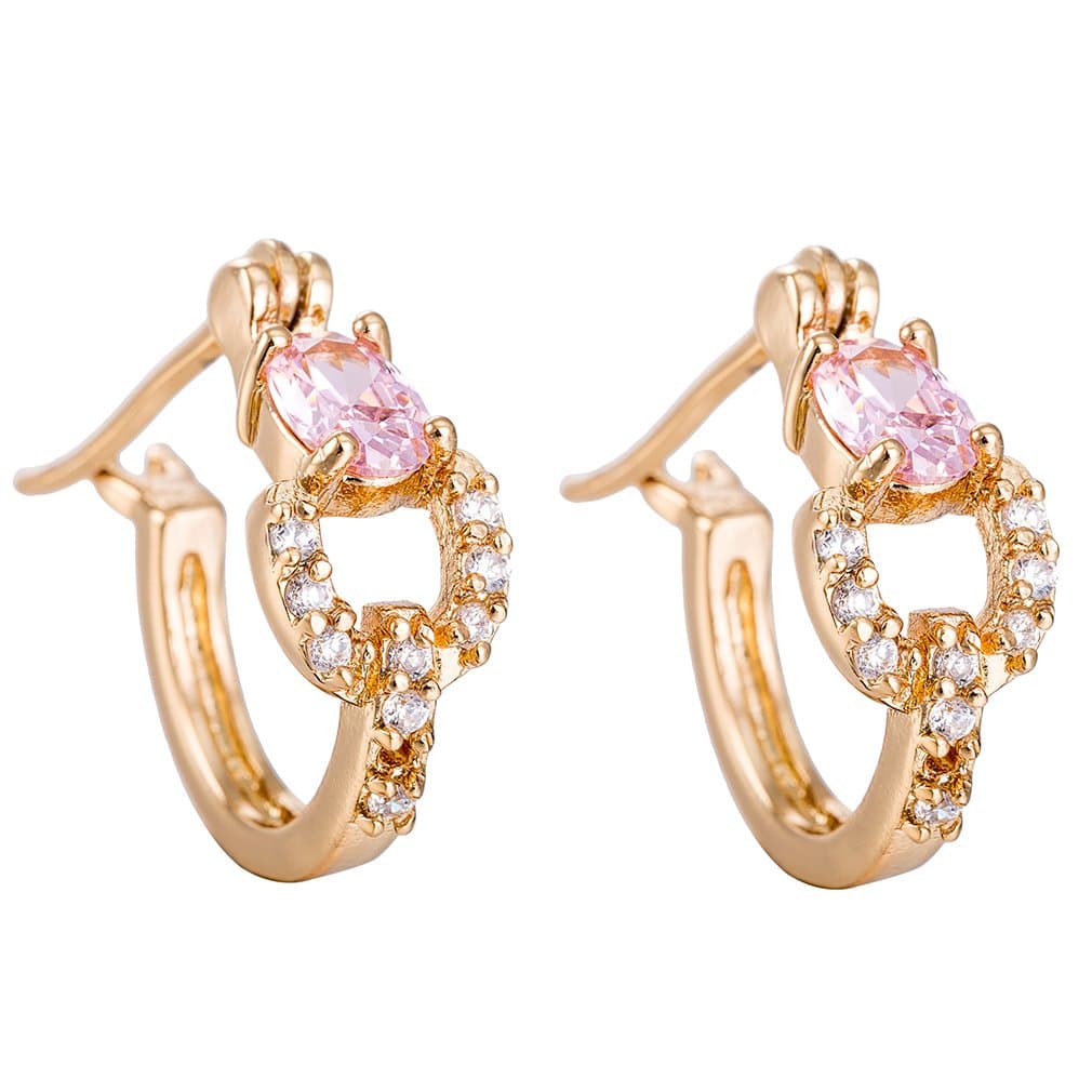 YAZILIND Elegant Gold Plated Hollow Pink Cubic Zirconia Hoop Earrings for Women