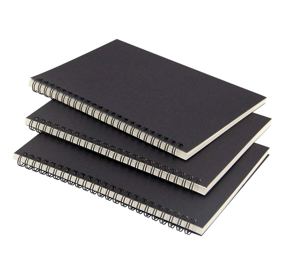 (3 Pack）Black cover Spiral Notebook/students and office,Writing diary Subject Notebooks,50 Sheets (100 Pages)-8.35x 5.75inch,A5 size.Kraft Paper Hardcover (Blank)