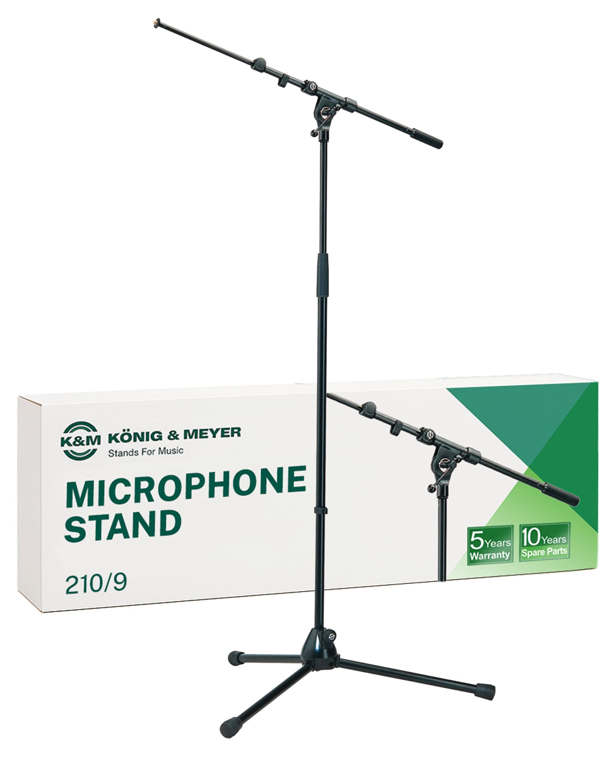 K&M König & Meyer 21090.500.55 Tripod Microphone Stand Adjustable Telescoping 2 Piece Boom Arm Folding Leg Base German Made Black, black 21090