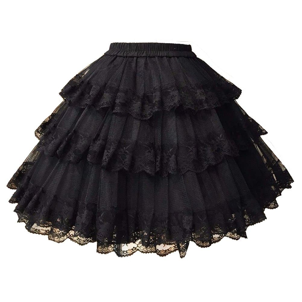 Yiyunse Womens 50s Three Layers Lace Lolita Petticoat Tutu Underskirt Black L