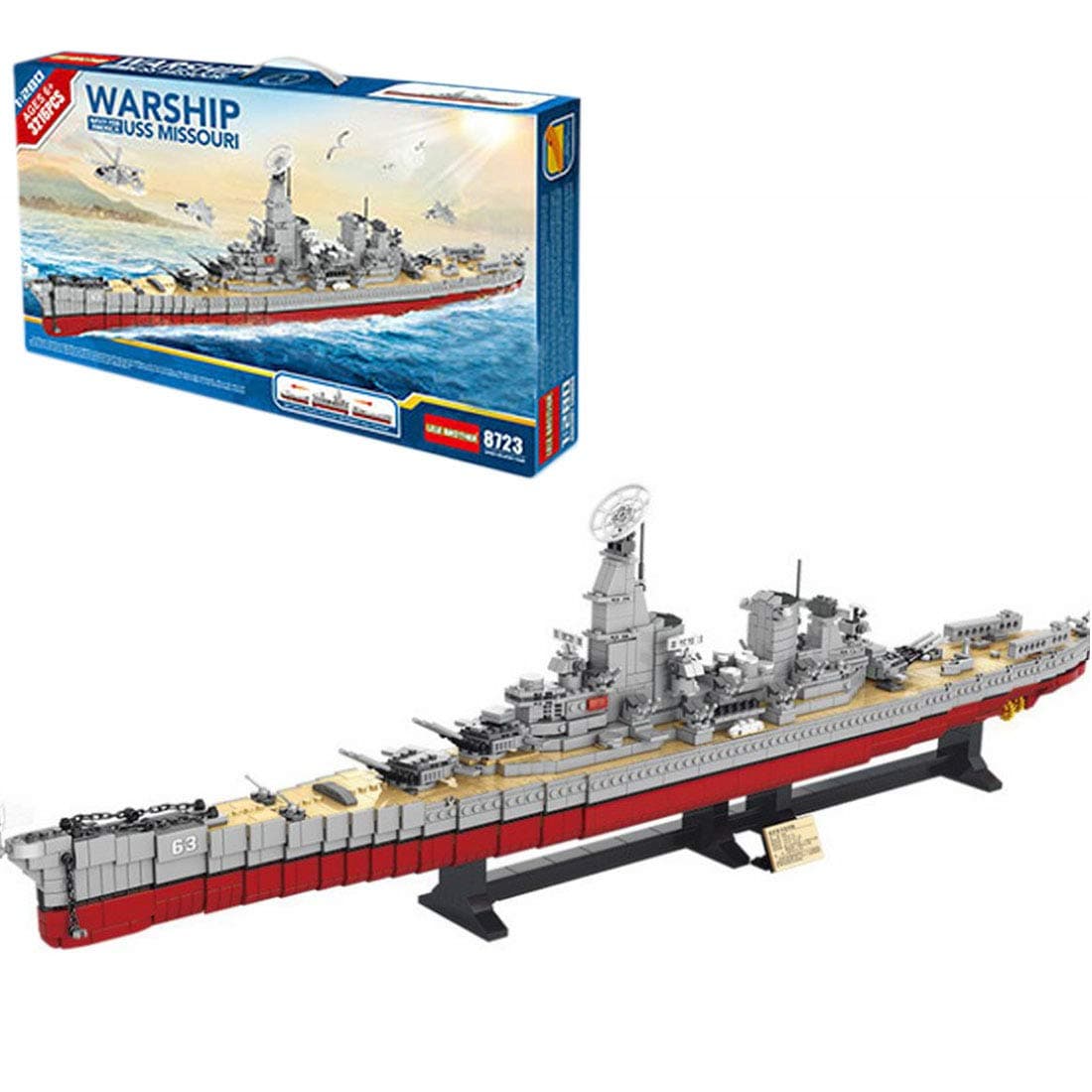 HYZH Technology Warships BB-63 Building Blocks, 3216 Clamping Blocks 1:280 Large Military Series Warships Military Battleship Technology Ship Compatible with Lego Technic