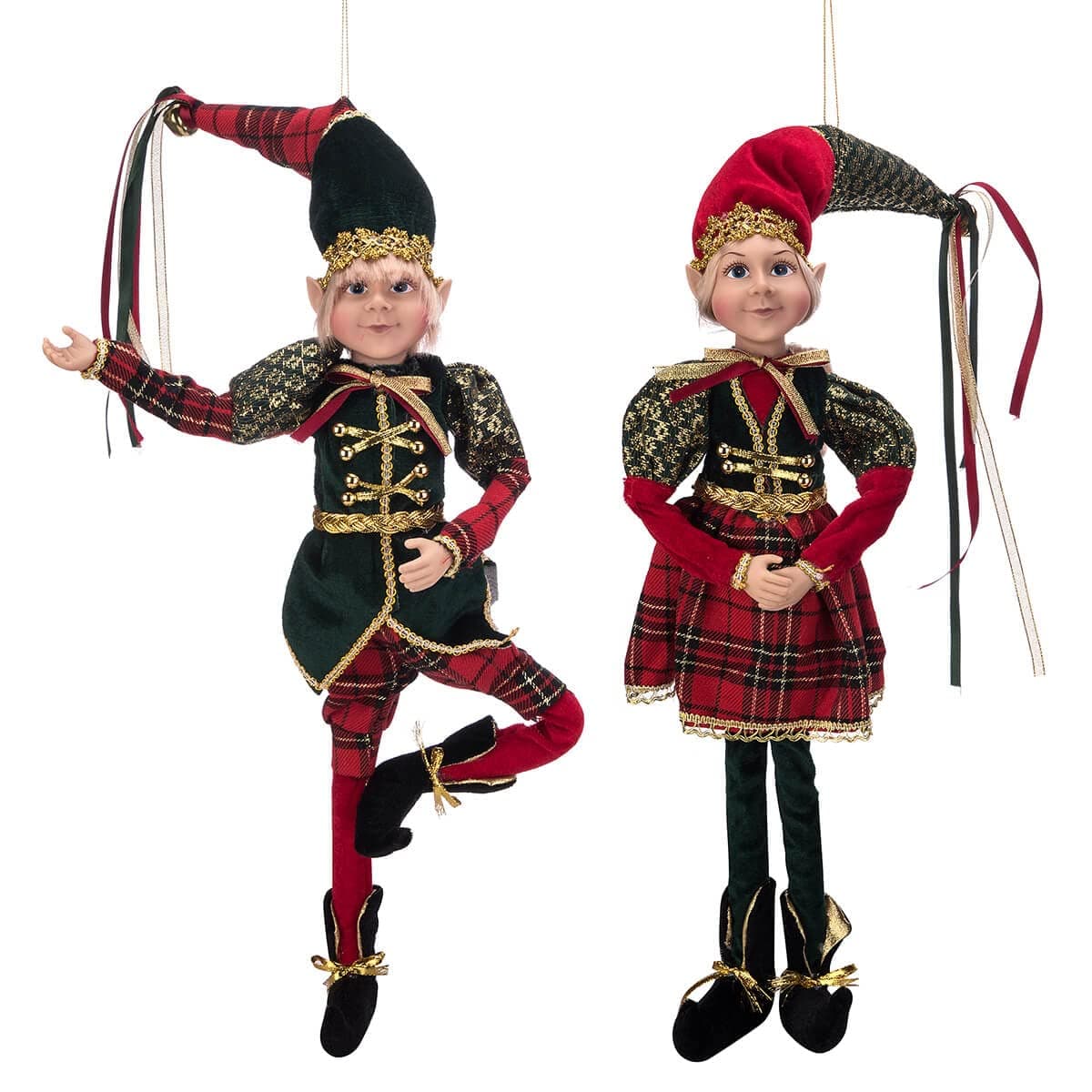 ARCCI 26" Christmas Elves Posable Elf Xmas Figure - Set of 2 Plaid Posable Elf Christmas Figure, Xmas Holiday Party Home Decoration