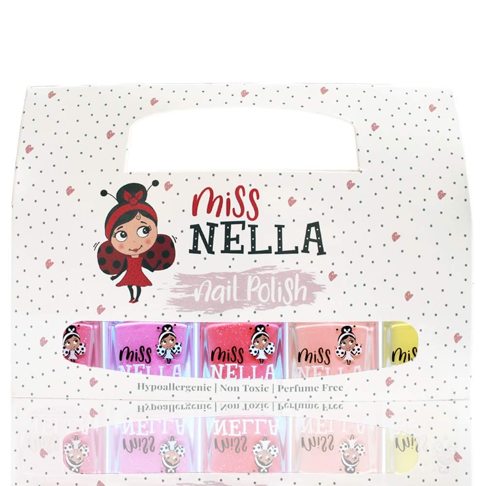 SUMMER SPARKLE 5 Varnish set- Watermelon- pink, Blueberry- purple, Marshmallow -coral, Peach, Banana- Yellow, Peel Off kids Nail Polish