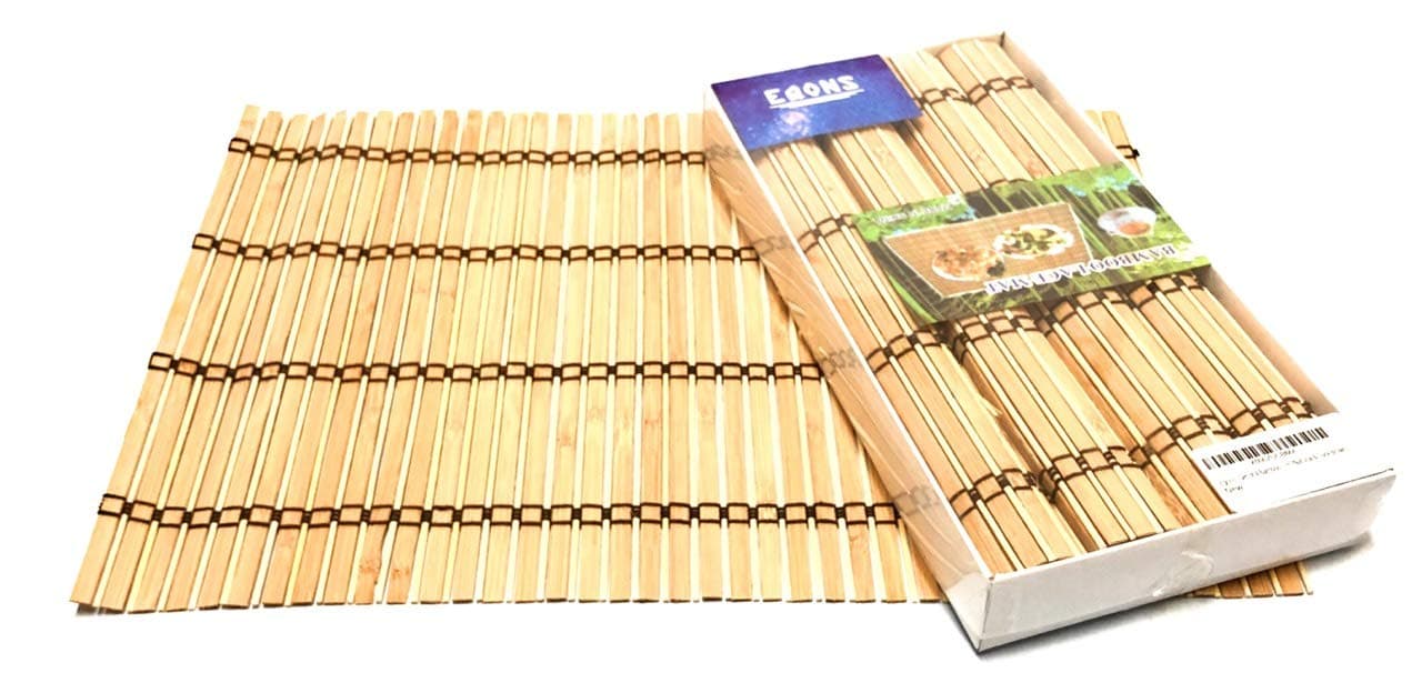 Eqons โ Set of 4 Bamboo Place Mats -Table Place mats - Lace mat - Large Serving Dining Roll up Mats 30cm x 44.5cm (Natural & Dark Brown)